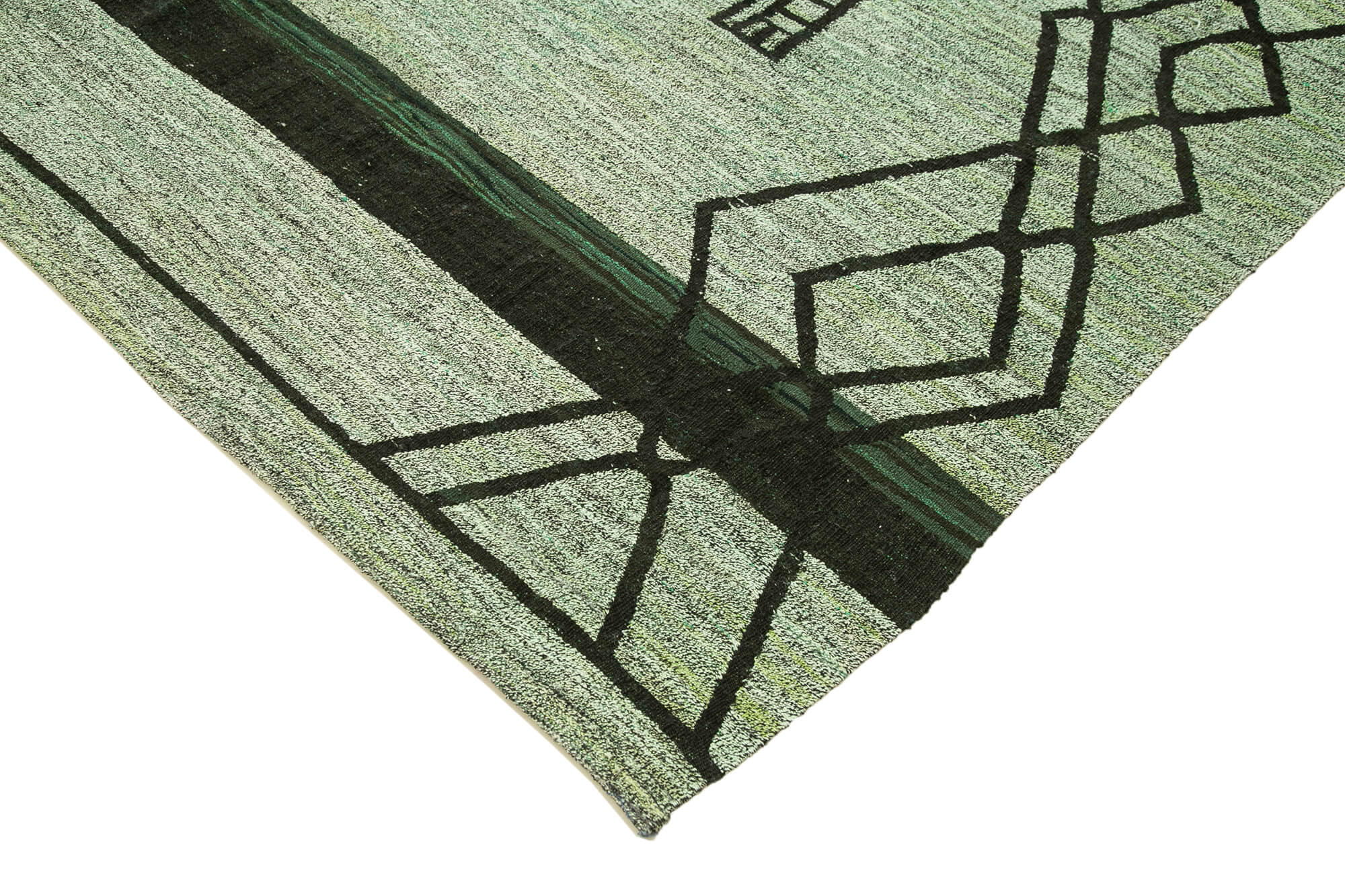 Handmade Wool Area Rug With Green Geometric Pattern | Soft Wool Floor Covering 8'4''x10'10''