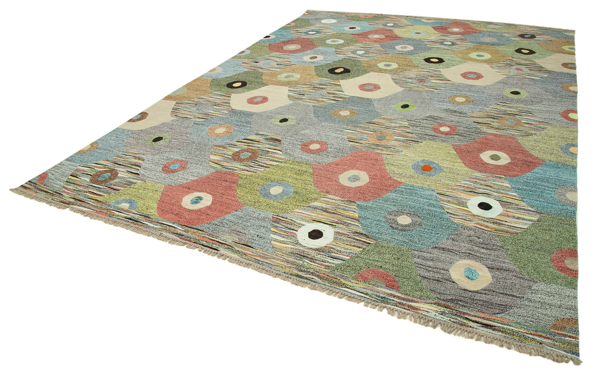 Handmade Wool Area Rug – Vintage Cotton Rug With Yellow Geometric Design 9'11''x14'1''