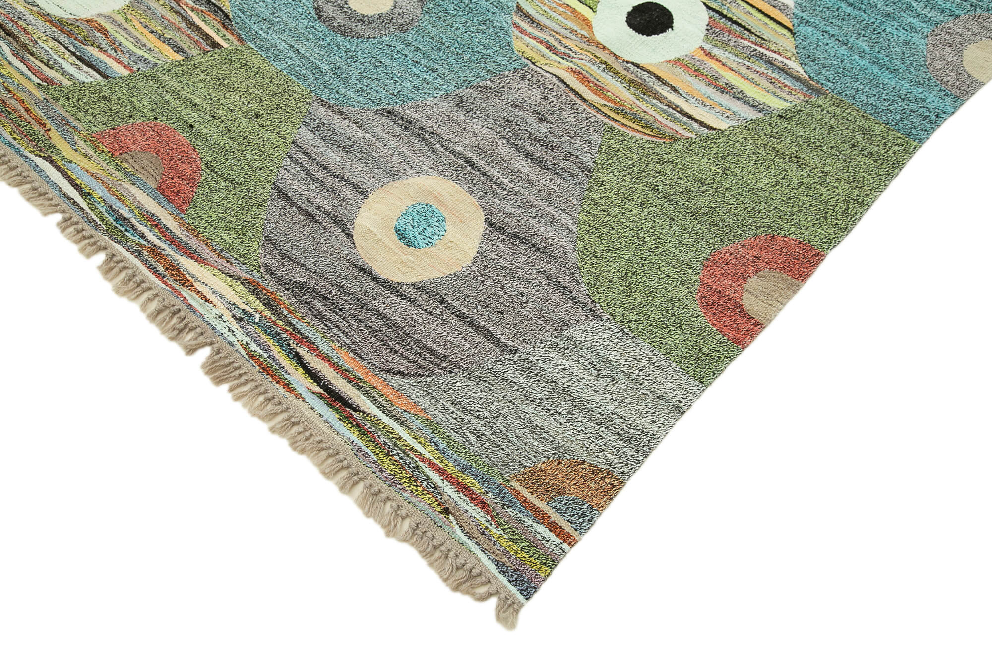 Handmade Wool Area Rug – Vintage Cotton Rug With Yellow Geometric Design 9'11''x14'1''