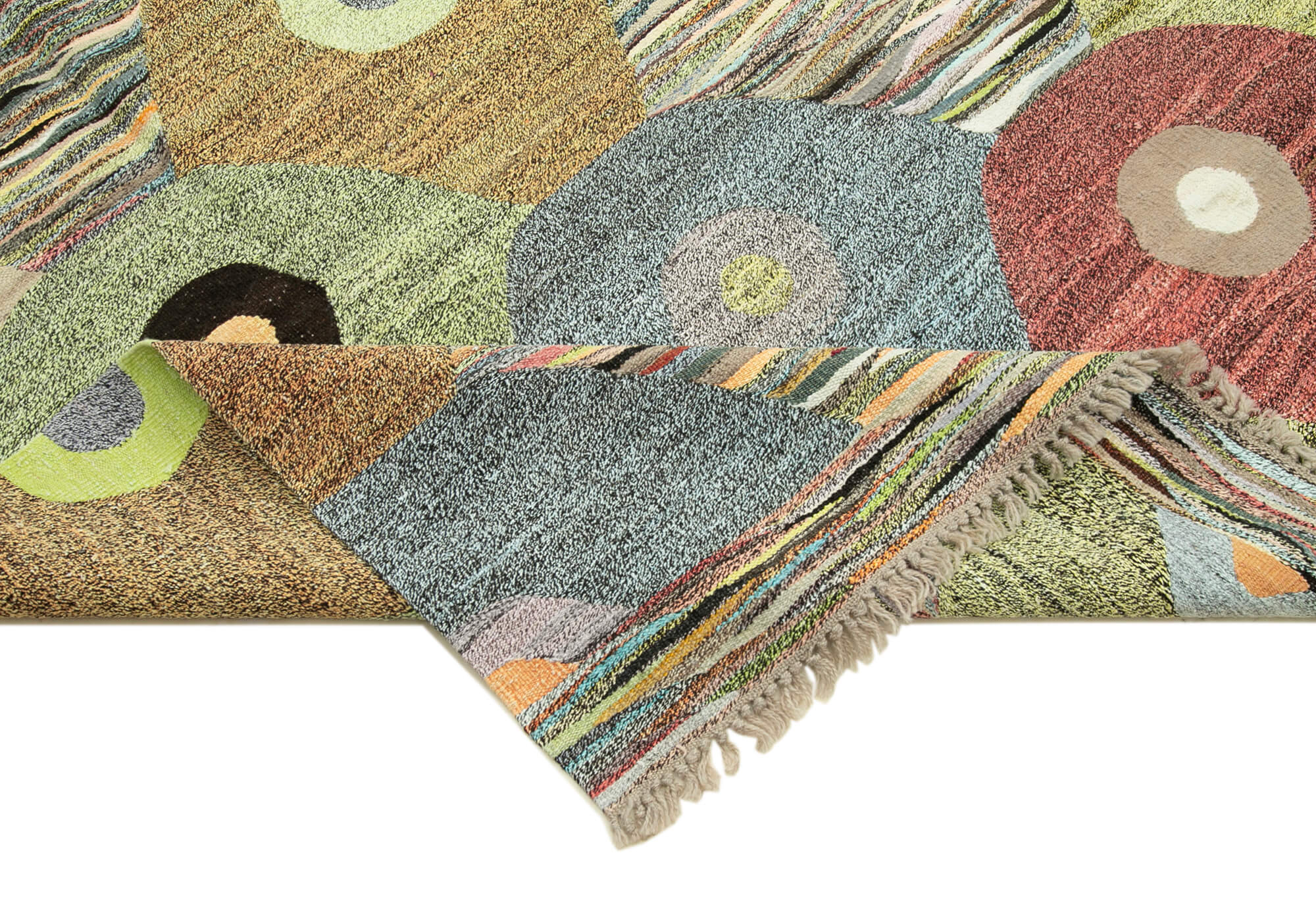 Handmade Wool Area Rug – Vintage Cotton Rug With Yellow Geometric Design 9'11''x14'1''
