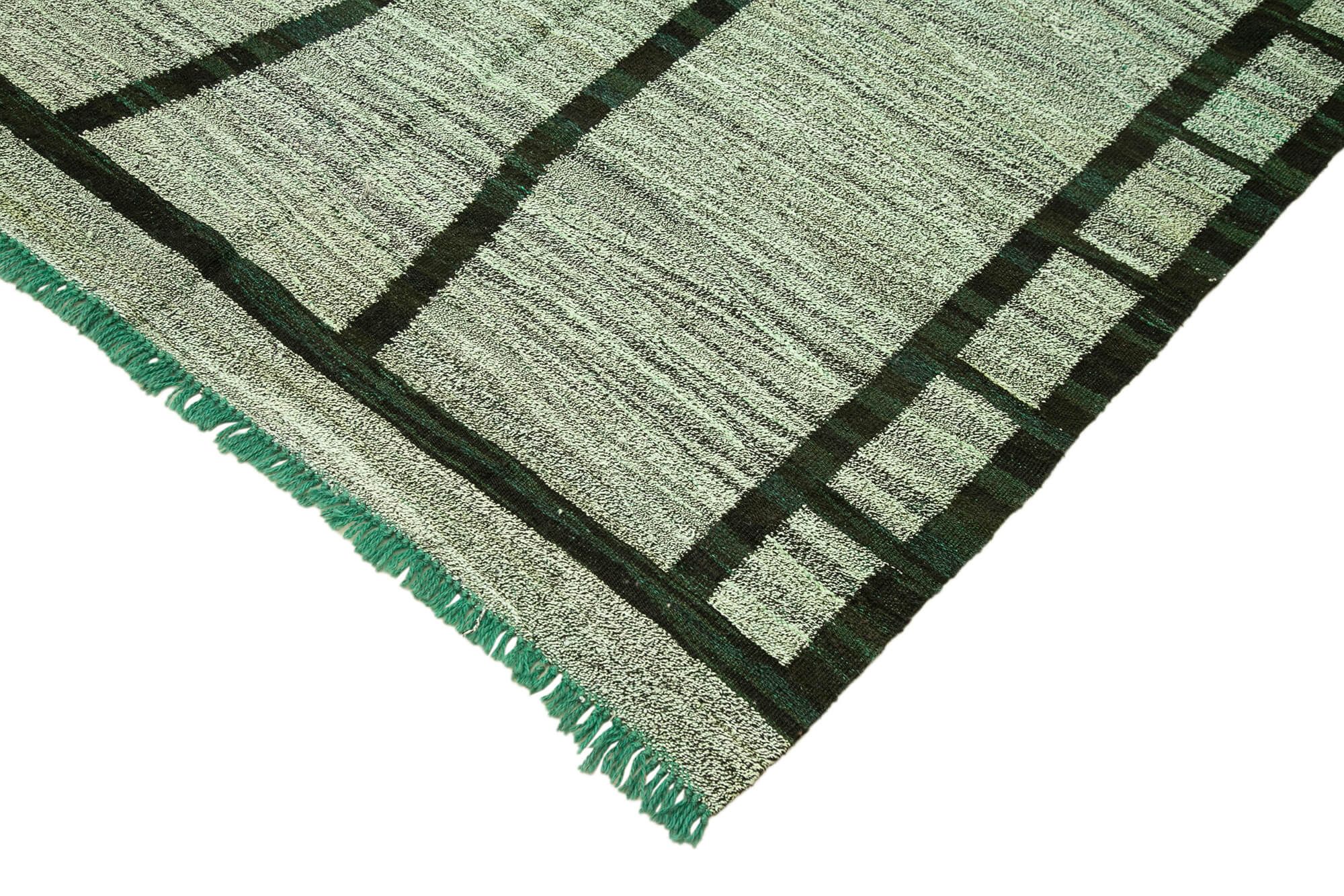Handmade Wool Area Rug - Green Geometric Cotton Wool Rug 10'0''x14'1'' for Large Living Room
