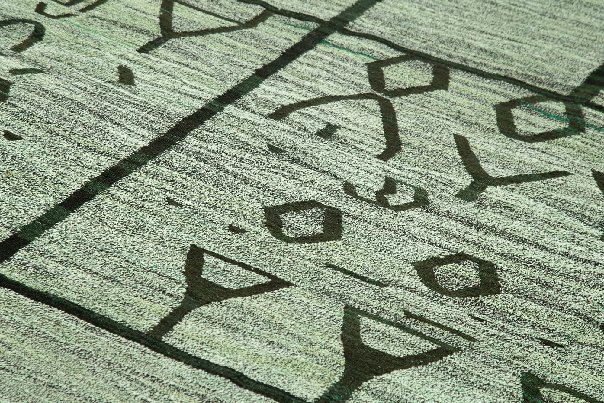 Handmade Wool Area Rug - Green Geometric Cotton Wool Rug 10'0''x14'1'' for Large Living Room