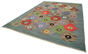 Handmade Area Rug – Blue Geometric Cotton Wool Vintage Carpet 10'x14'1''