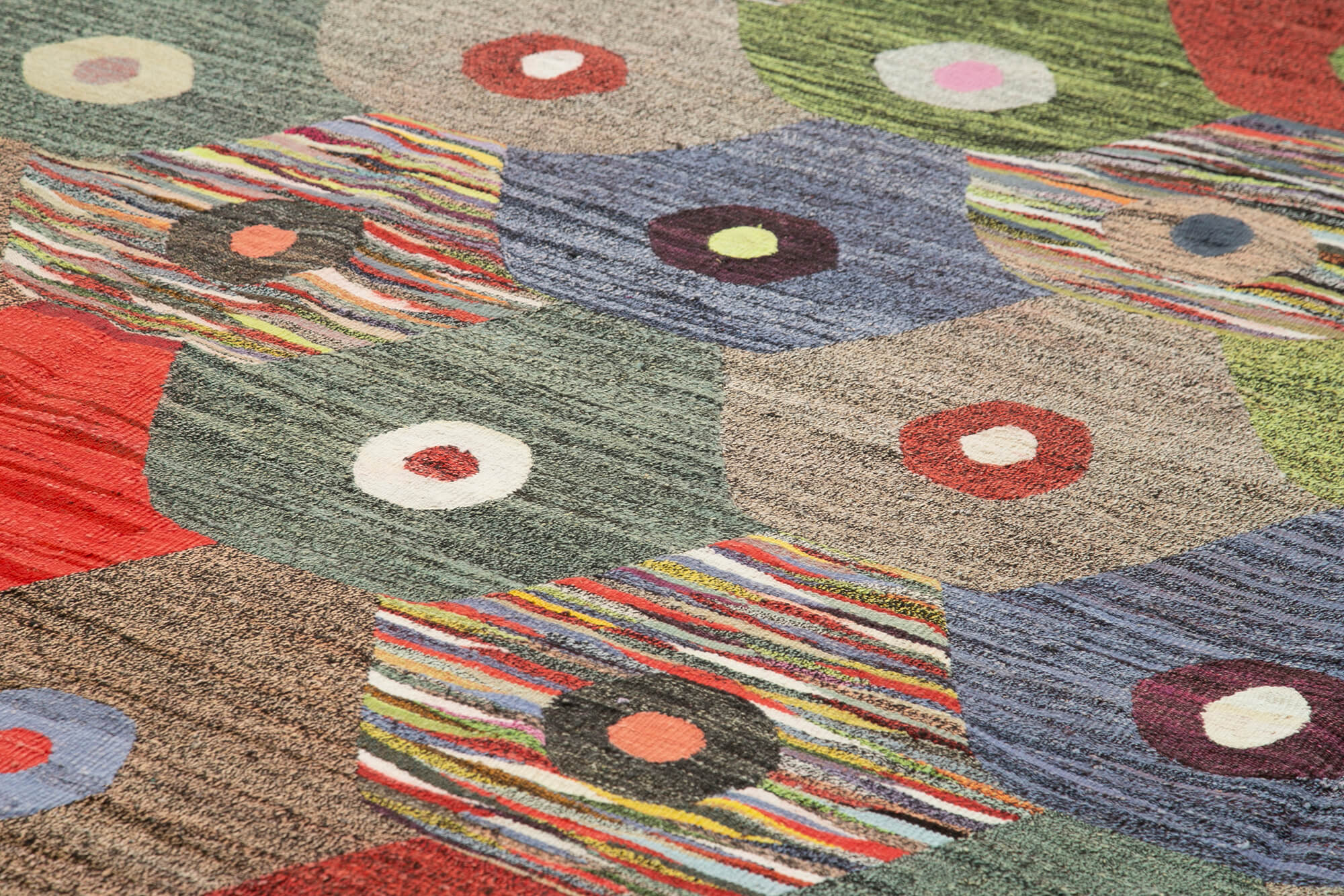 Handmade Area Rug – Blue Geometric Cotton Wool Vintage Carpet 10'x14'1''