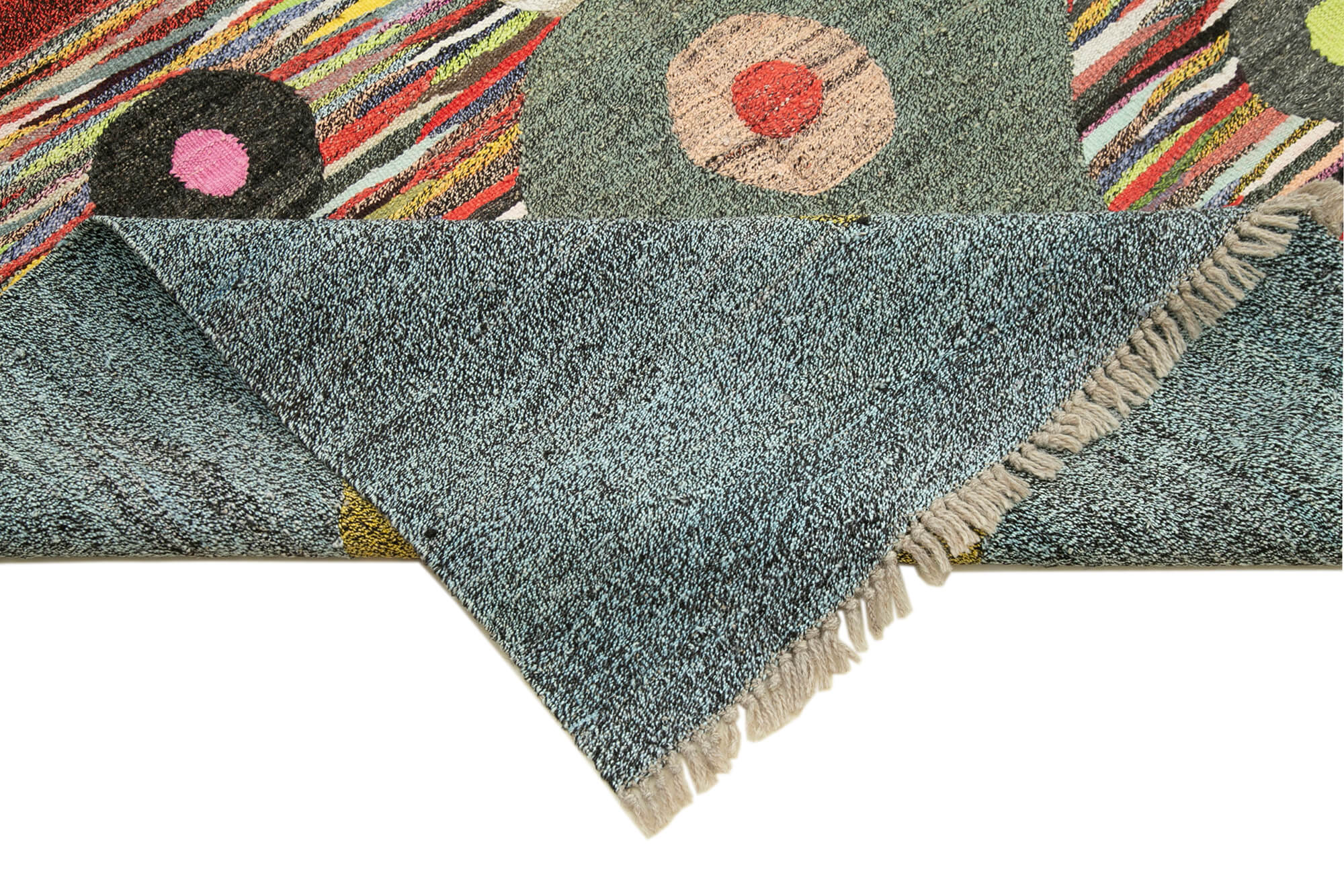 Handmade Area Rug – Blue Geometric Cotton Wool Vintage Carpet 10'x14'1''