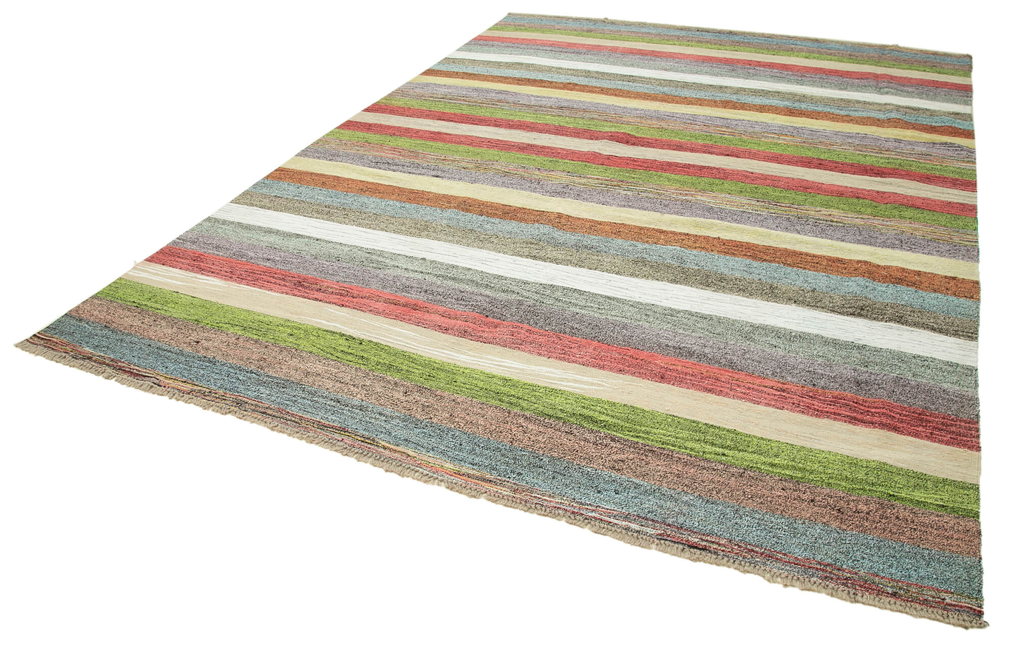 Handmade Wool Area Rug – Green Geometric Vintage Hand Woven Rug 8'8'' x 12'3''