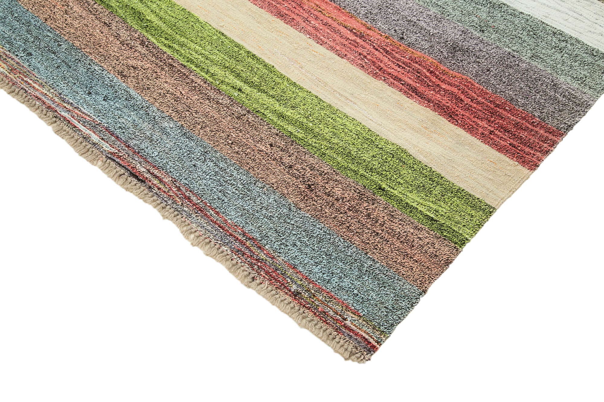 Handmade Wool Area Rug – Green Geometric Vintage Hand Woven Rug 8'8'' x 12'3''