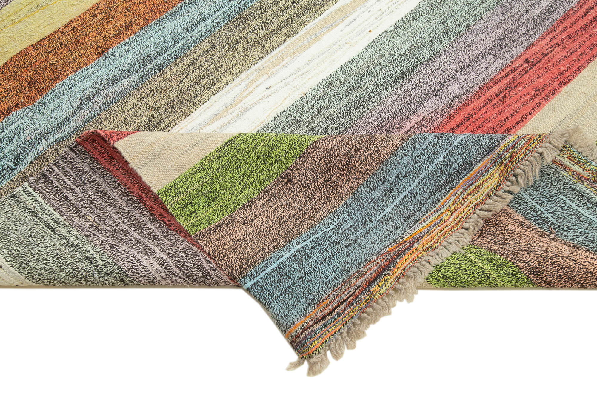 Handmade Wool Area Rug – Green Geometric Vintage Hand Woven Rug 8'8'' x 12'3''