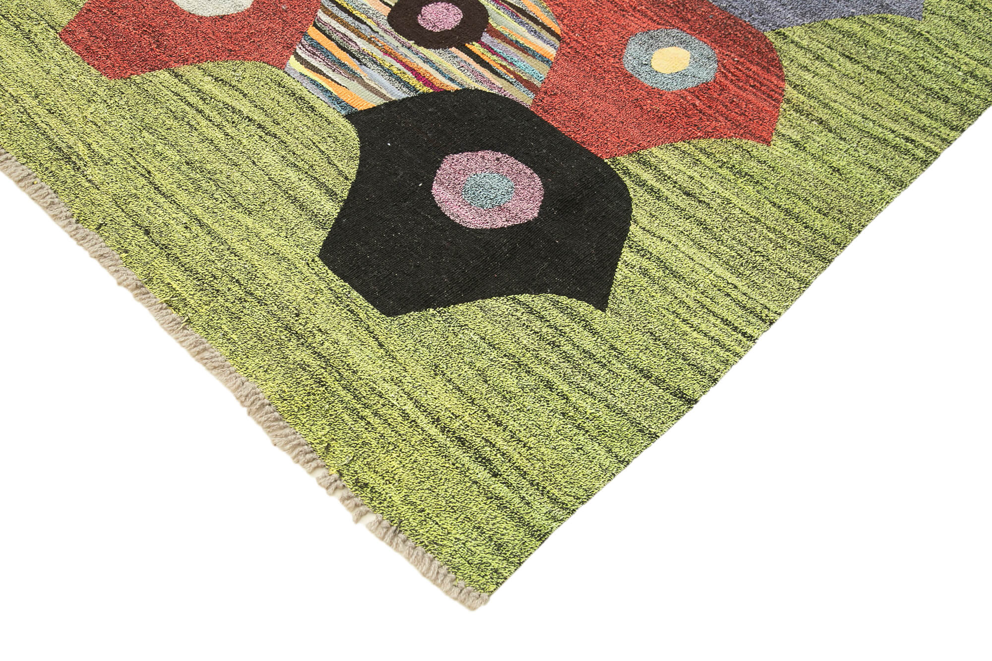 Handmade Area Rug - Green Geometric Cotton Wool Vintage Handwoven Carpet 9'4" x 12'6"