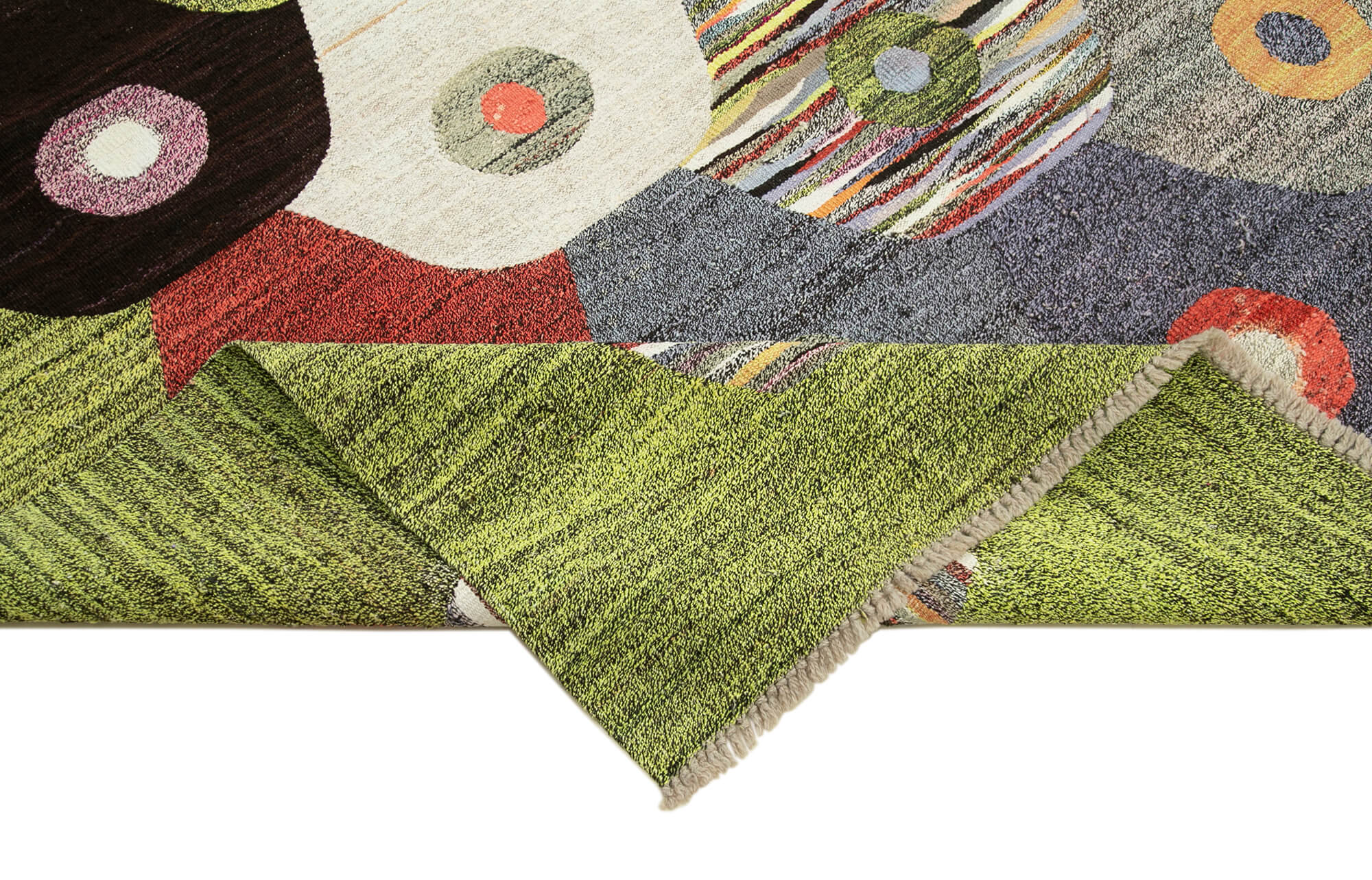 Handmade Area Rug - Green Geometric Cotton Wool Vintage Handwoven Carpet 9'4" x 12'6"