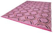 Handmade Area Rug - Pink Geometric Cotton Wool Vintage Hand Woven Carpet 10'1''x13'10''