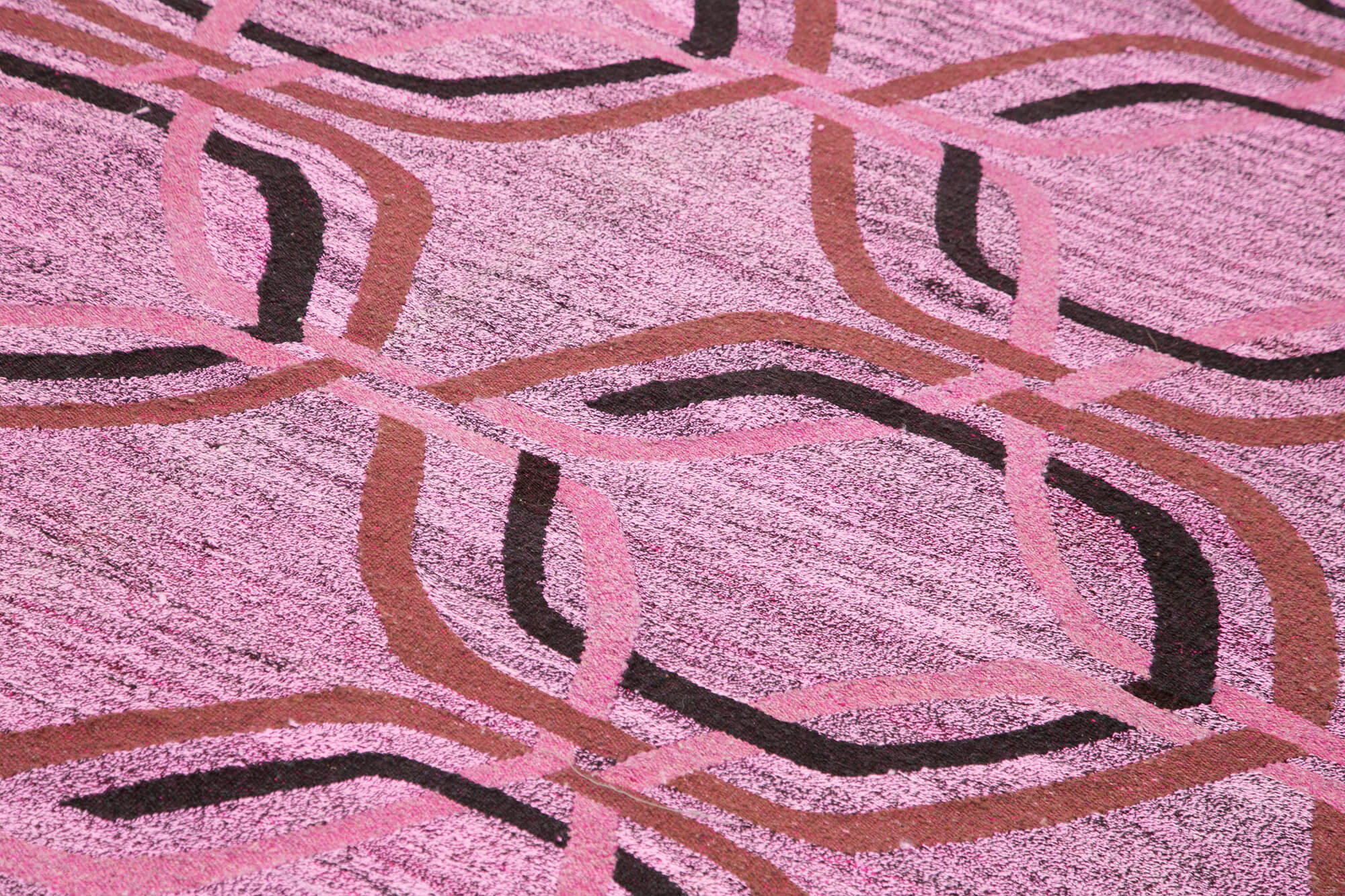 Handmade Area Rug - Pink Geometric Cotton Wool Vintage Hand Woven Carpet 10'1''x13'10''