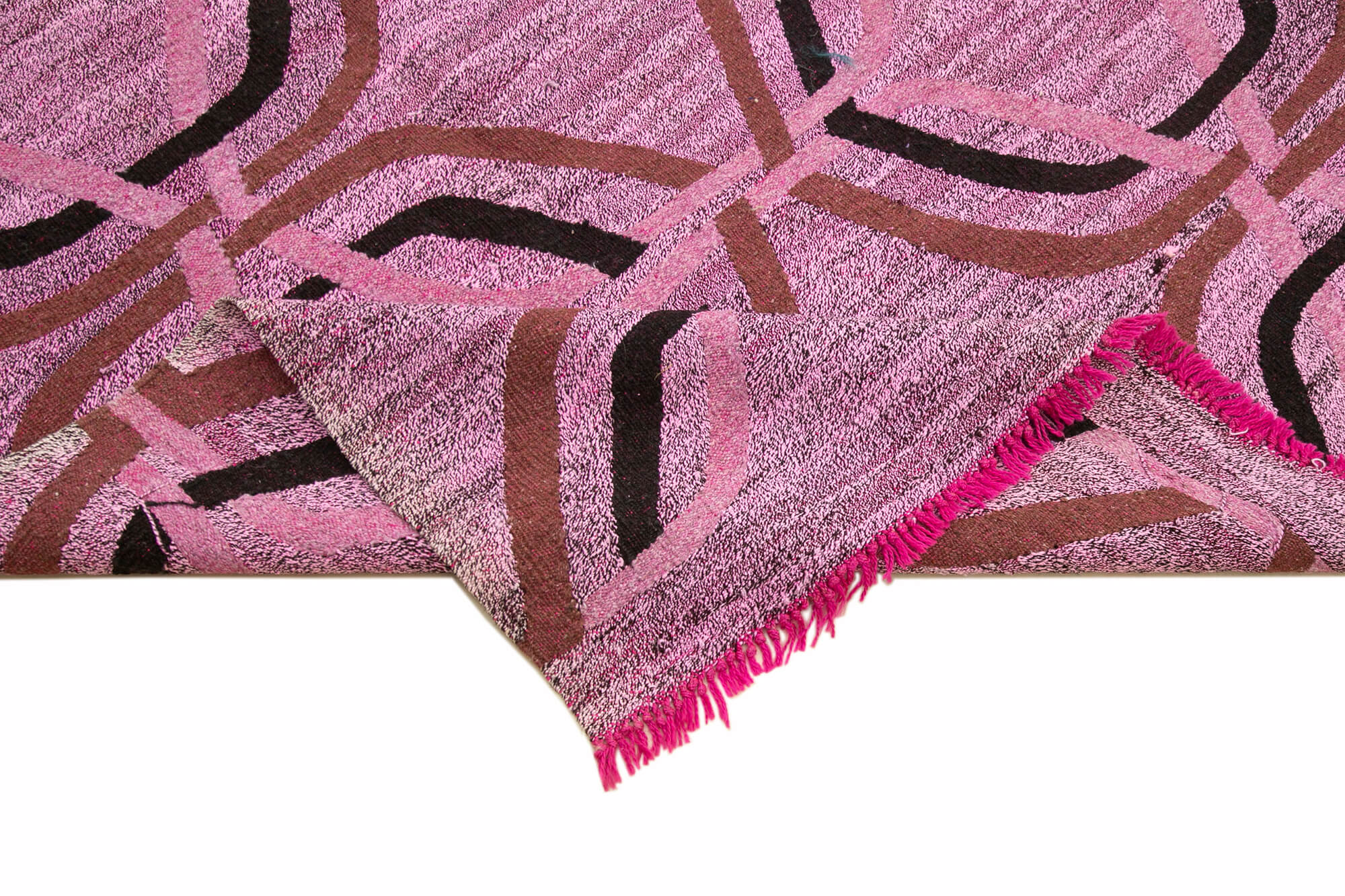 Handmade Area Rug - Pink Geometric Cotton Wool Vintage Hand Woven Carpet 10'1''x13'10''