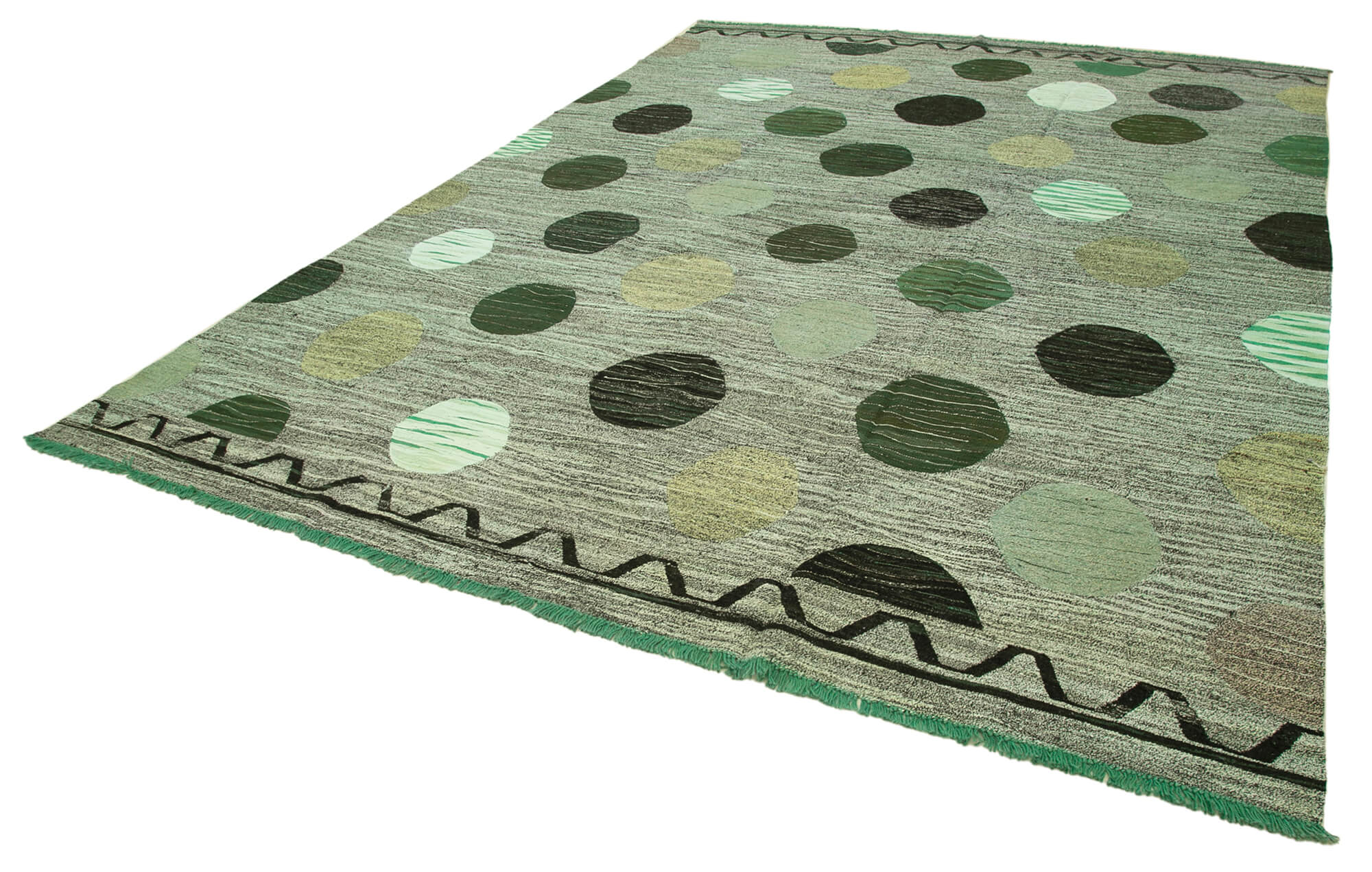 Handmade Wool Area Rug – Vintage Geometric Green Cotton Wool Carpet 10'x14'2''