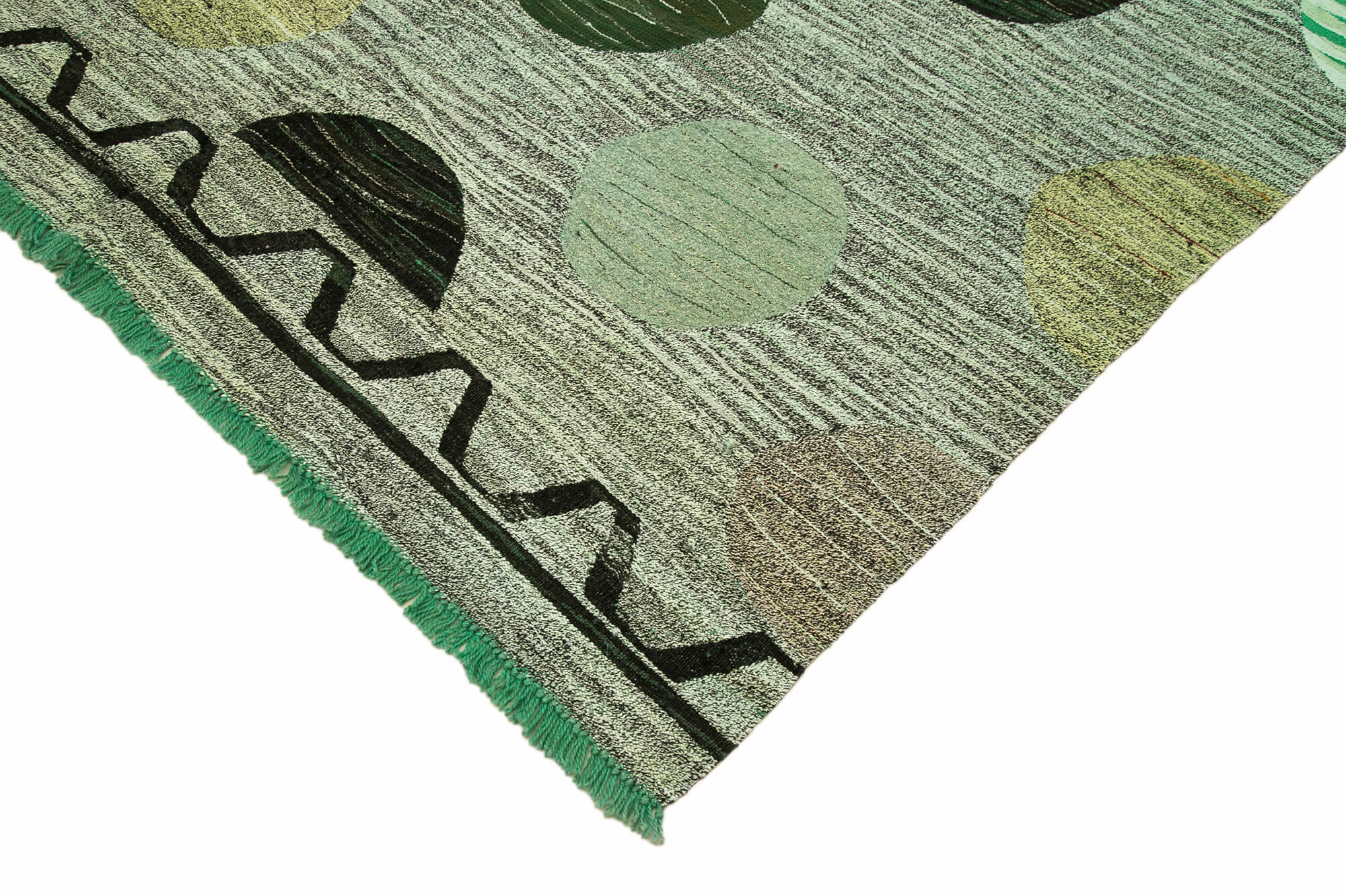 Handmade Wool Area Rug – Vintage Geometric Green Cotton Wool Carpet 10'x14'2''