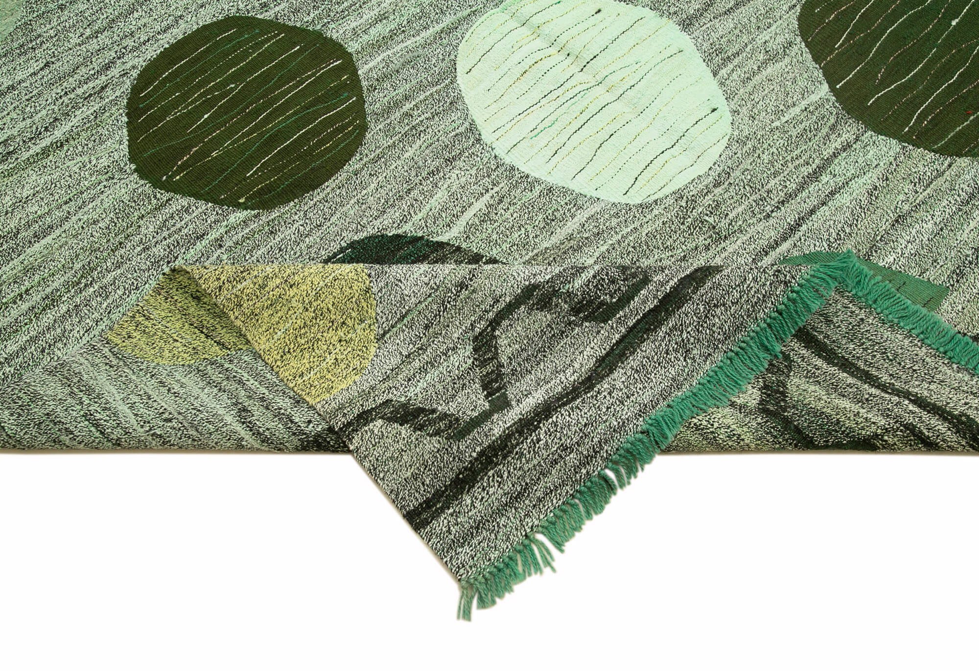 Handmade Wool Area Rug – Vintage Geometric Green Cotton Wool Carpet 10'x14'2''