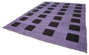 Handmade Wool Area Rug - Large Purple Geometric Cotton Wool Blend Carpet 10'3"x14'3"