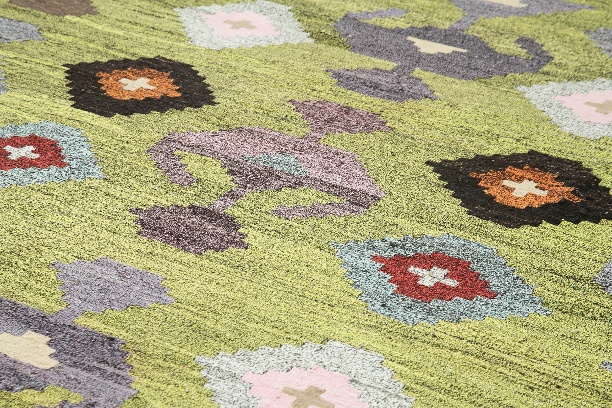 Scrap Green Geometric Cotton Wool Handmade Area Rug 9'11'' x 13'7''