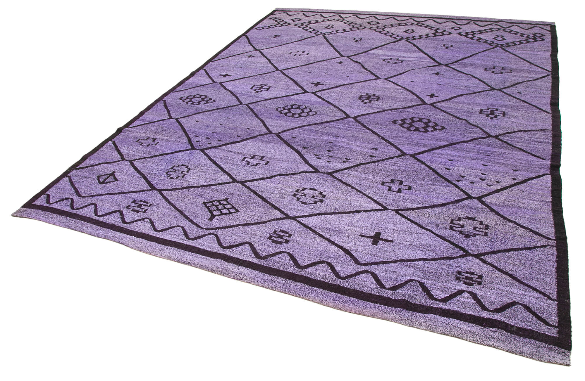 Handmade Area Rug - Purple Geometric Cotton Wool Vintage Handwoven Carpet 10'4''x13'10''