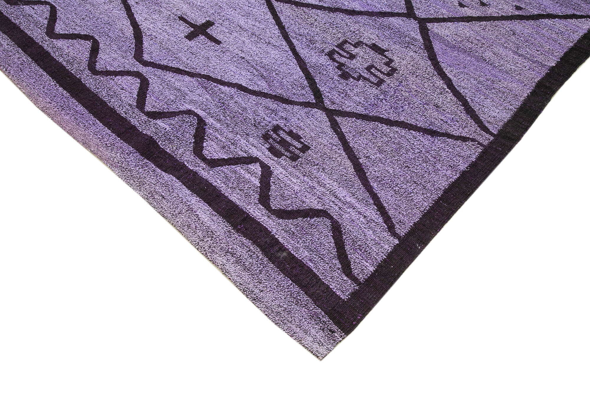 Handmade Area Rug - Purple Geometric Cotton Wool Vintage Handwoven Carpet 10'4''x13'10''