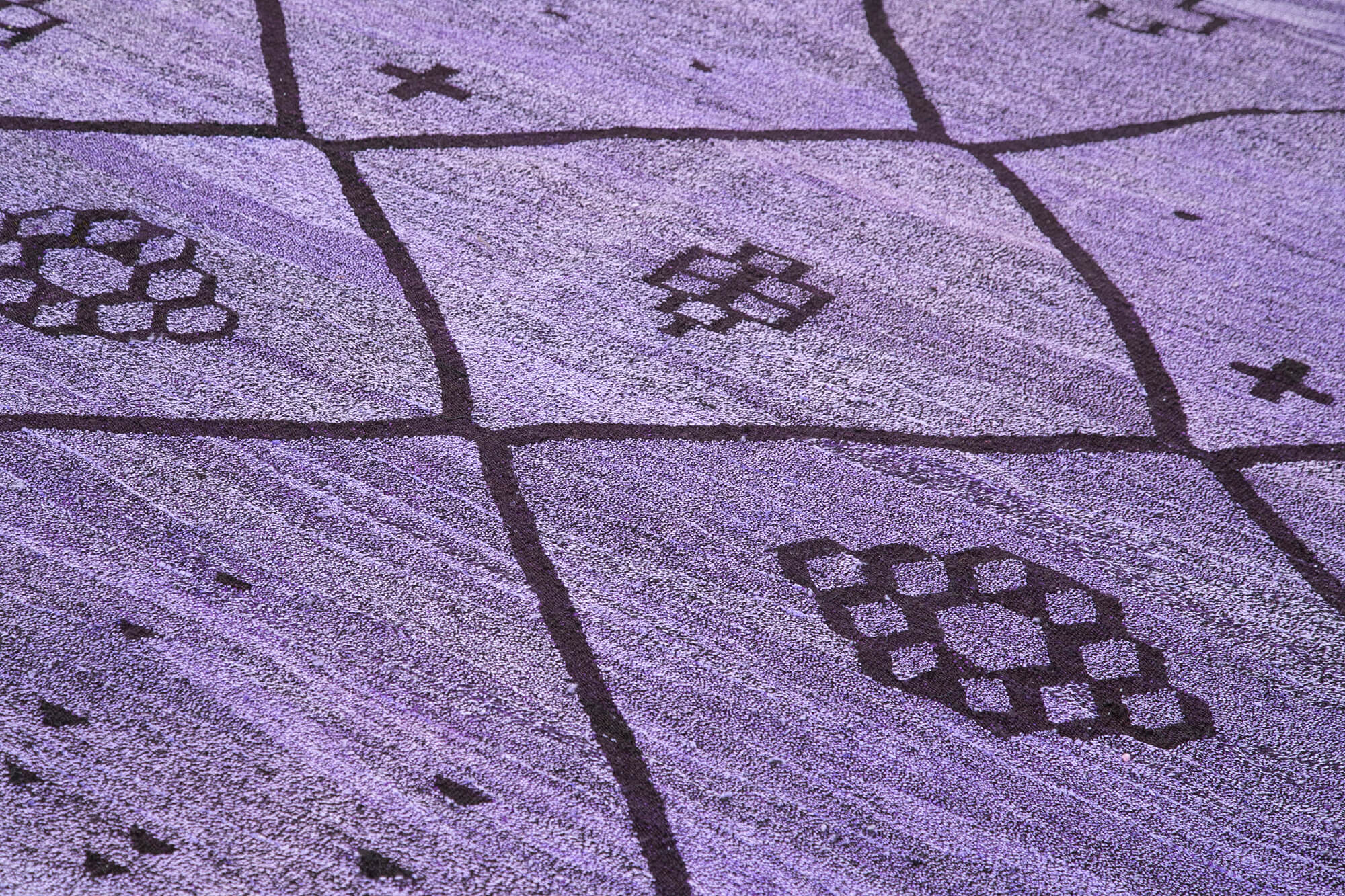 Handmade Area Rug - Purple Geometric Cotton Wool Vintage Handwoven Carpet 10'4''x13'10''
