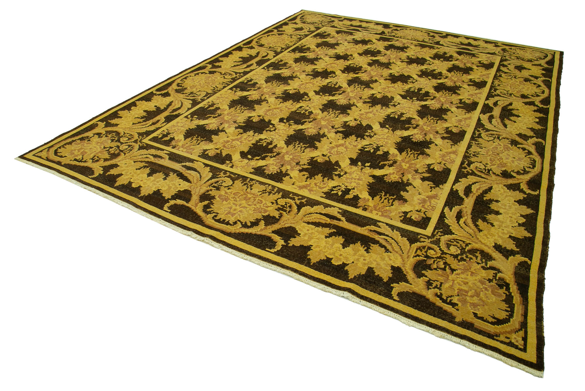 Handmade Wool Area Rug – Persian Classic Yellow Cotton Wool Carpet 8'11'' x 12'2''