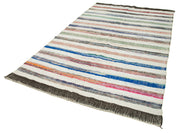Handmade Cotton Wool Rug – White Striped Turkish Kilim Rug 5'8'' x 9'6'' by Agacan