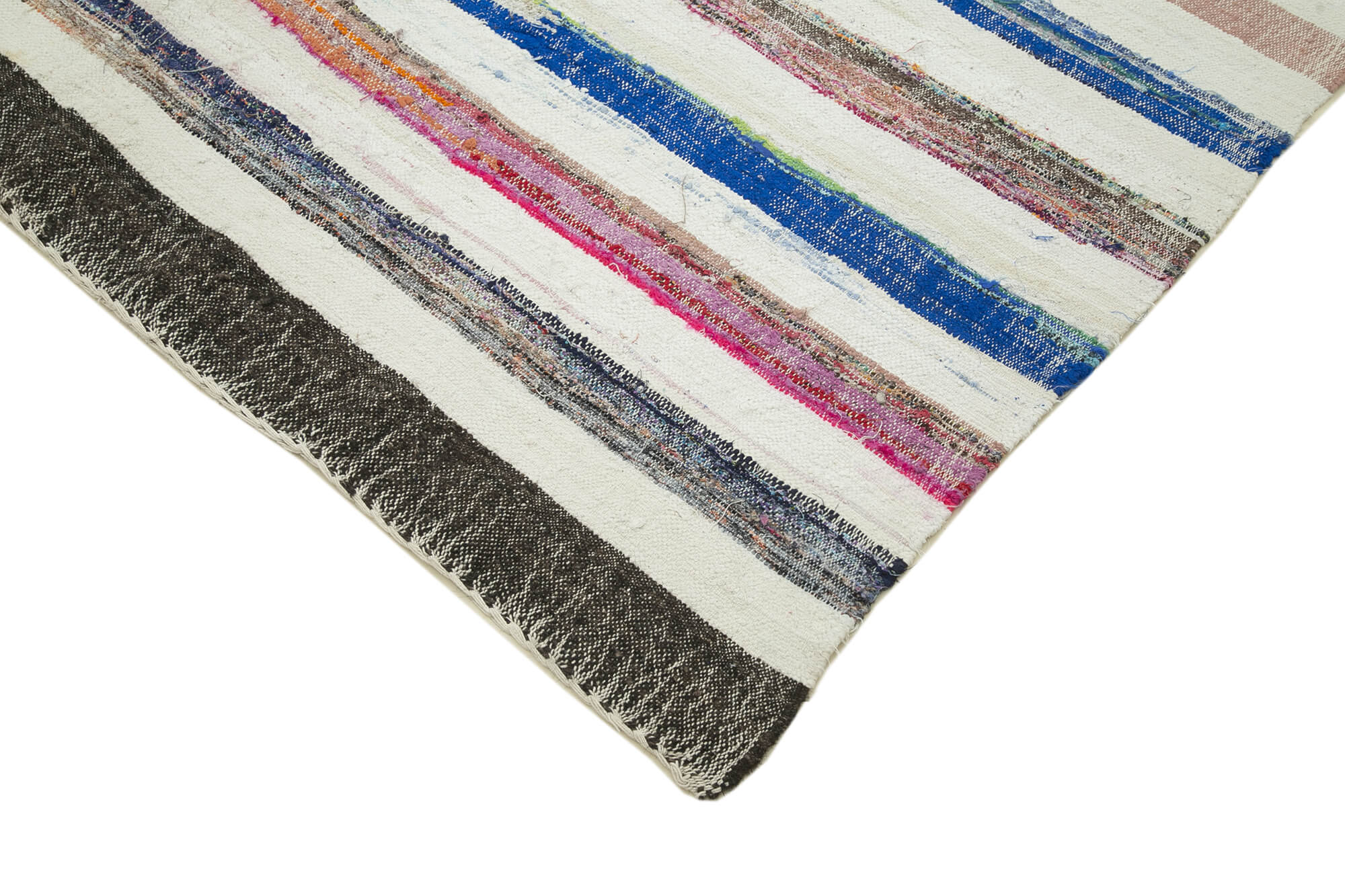 Handmade Cotton Wool Rug – White Striped Turkish Kilim Rug 5'8'' x 9'6'' by Agacan