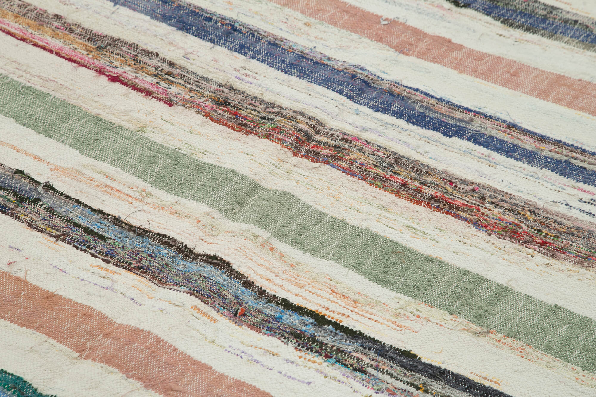 Handmade Cotton Wool Rug – White Striped Turkish Kilim Rug 5'8'' x 9'6'' by Agacan