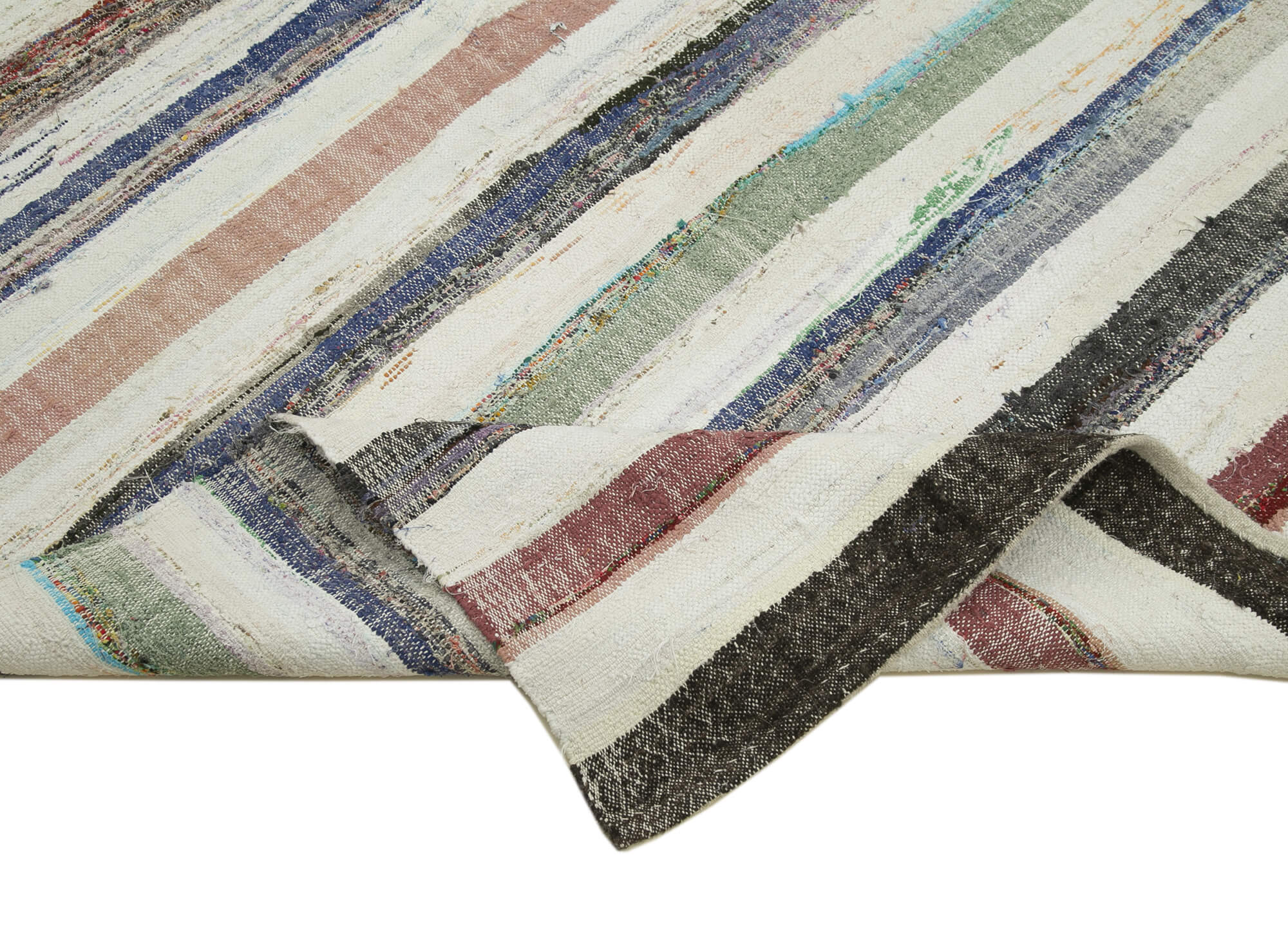 Handmade Cotton Wool Rug – White Striped Turkish Kilim Rug 5'8'' x 9'6'' by Agacan