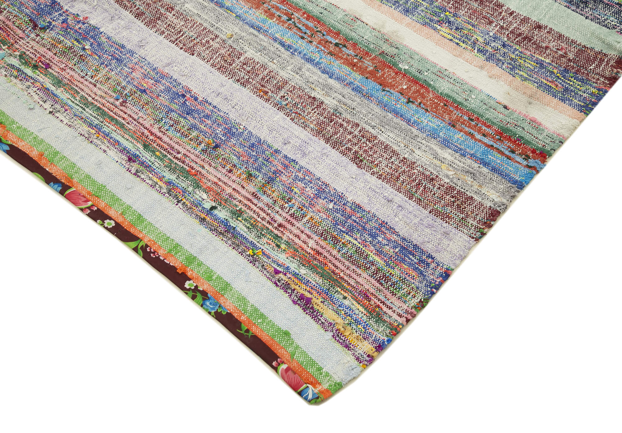 Handmade Area Rug – Blue Striped Kilim Cotton Wool Vintage Turkish Carpet 5'6''x10'4''