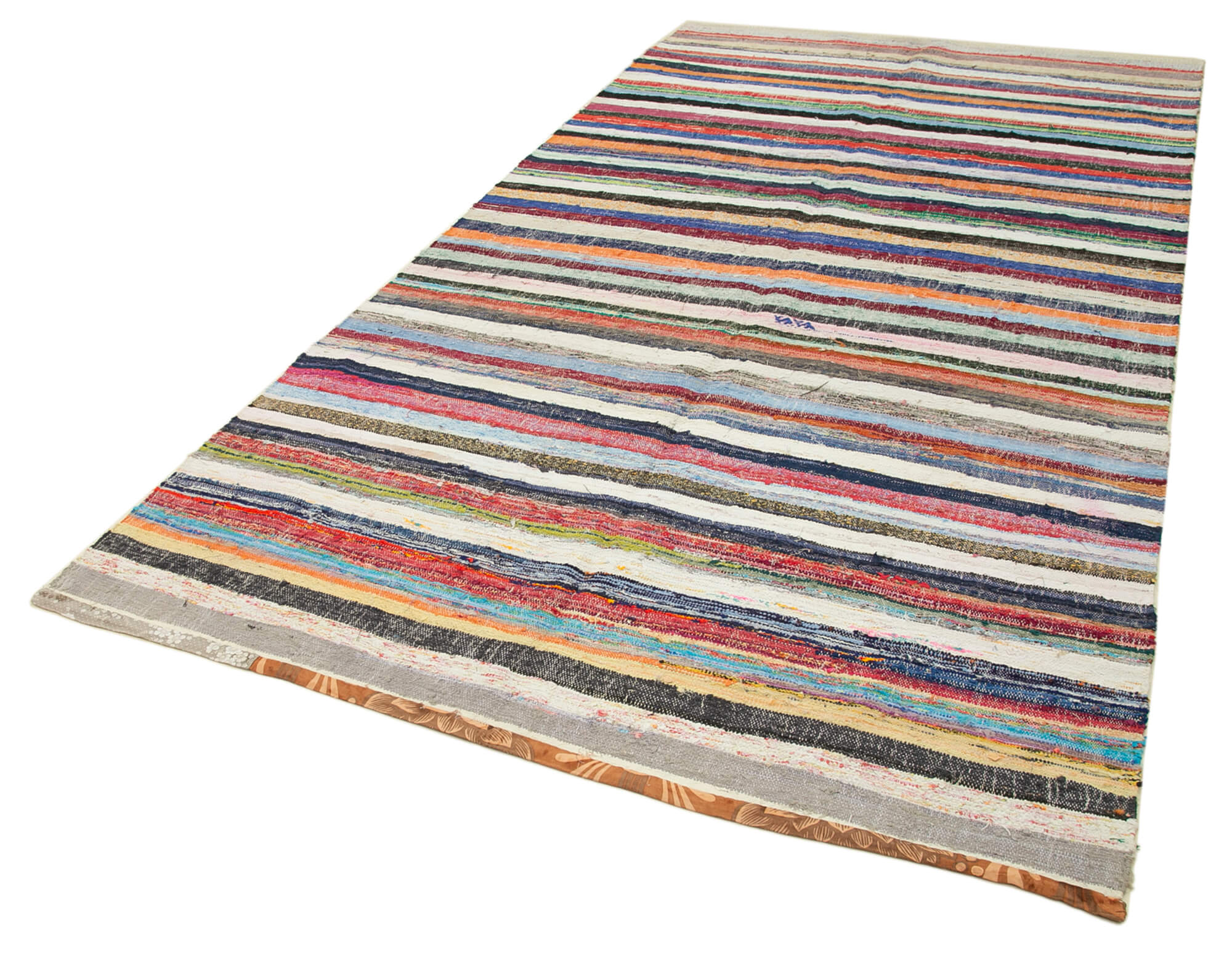 Handmade Cotton Wool Rug – White Striped Kilim | Hand Woven Area Rug 5'9'' x 11'1''
