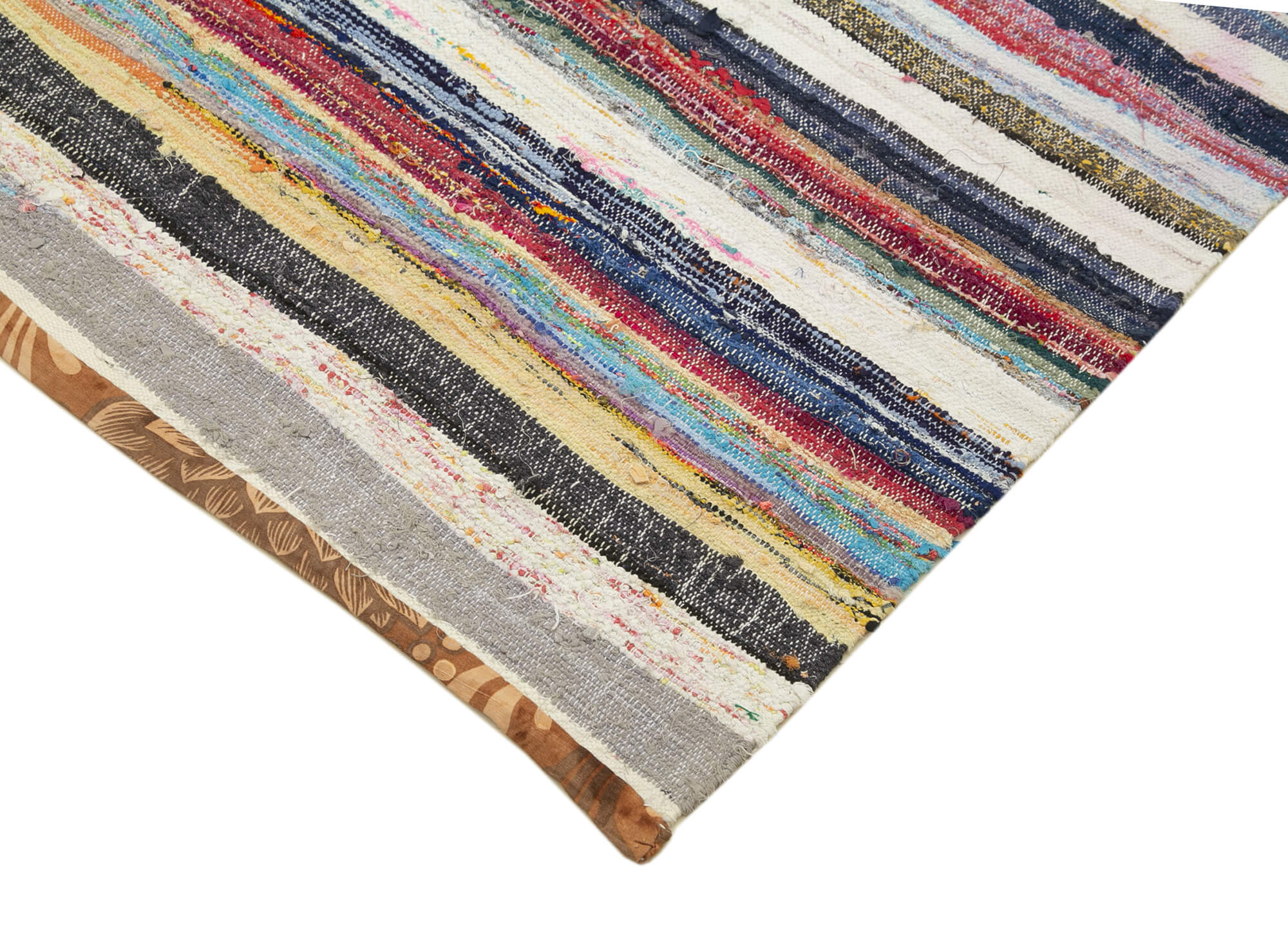 Handmade Cotton Wool Rug – White Striped Kilim | Hand Woven Area Rug 5'9'' x 11'1''
