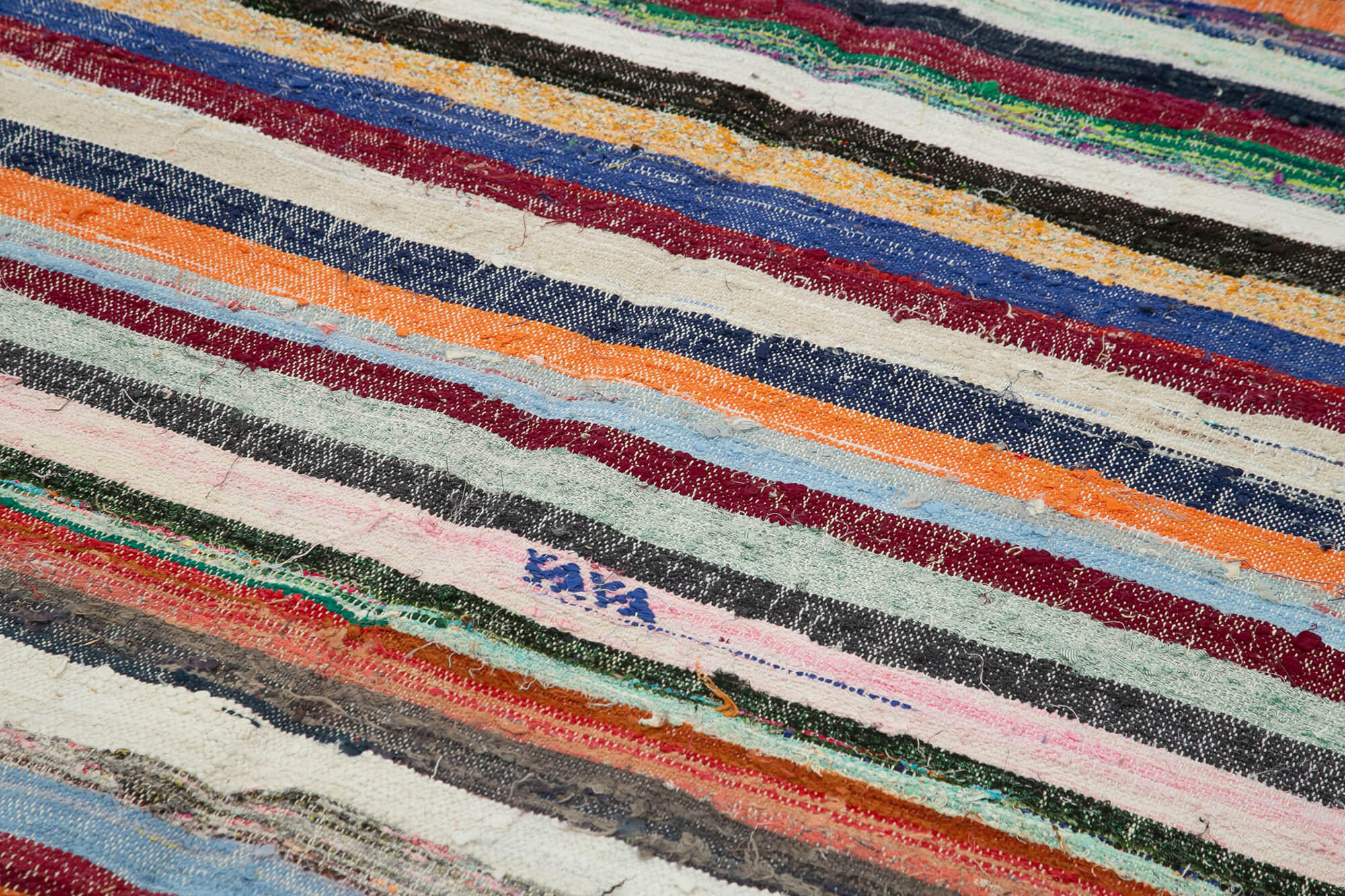 Handmade Cotton Wool Rug – White Striped Kilim | Hand Woven Area Rug 5'9'' x 11'1''