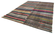 Handmade Area Rug - Brown Striped Cotton Wool Kilim, Vintage Turkish Carpet 9'3''x12'4''