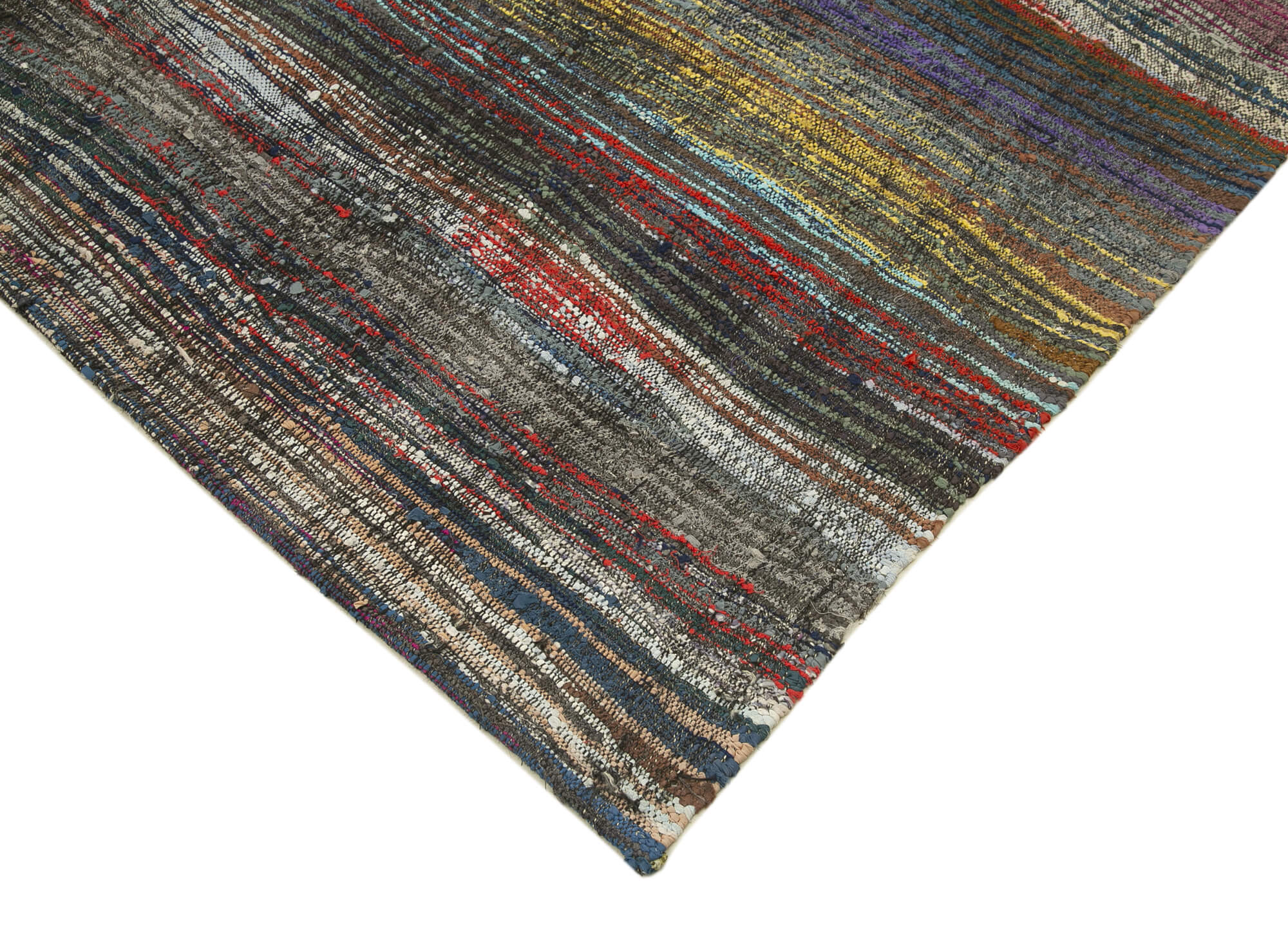 Handmade Area Rug - Brown Striped Cotton Wool Kilim, Vintage Turkish Carpet 9'3''x12'4''