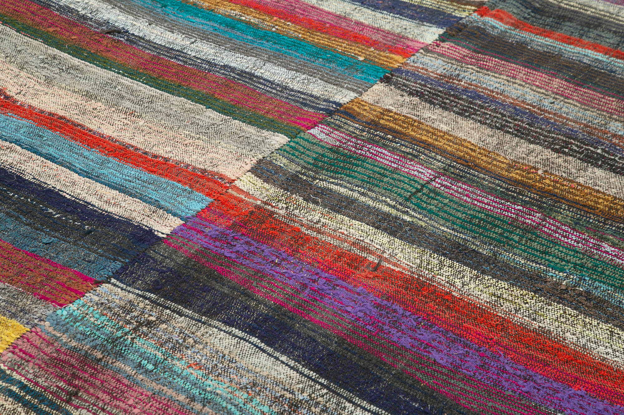 Handmade Area Rug - Brown Striped Cotton Wool Kilim, Vintage Turkish Carpet 9'3''x12'4''