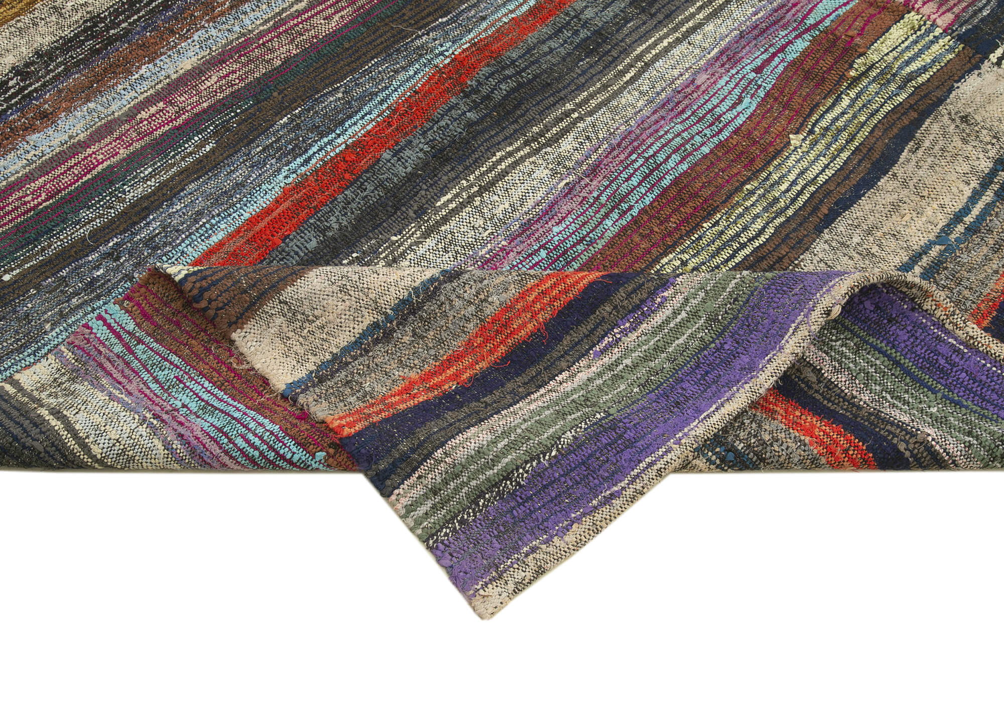 Handmade Area Rug - Brown Striped Cotton Wool Kilim, Vintage Turkish Carpet 9'3''x12'4''