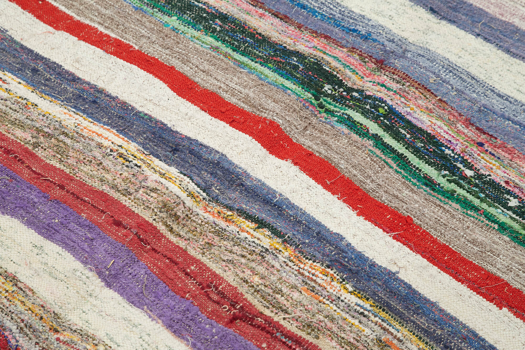 Handmade Area Rug - Beige Striped Kilim Cotton Wool Vintage Turkish Carpet 5'8''x10'3''