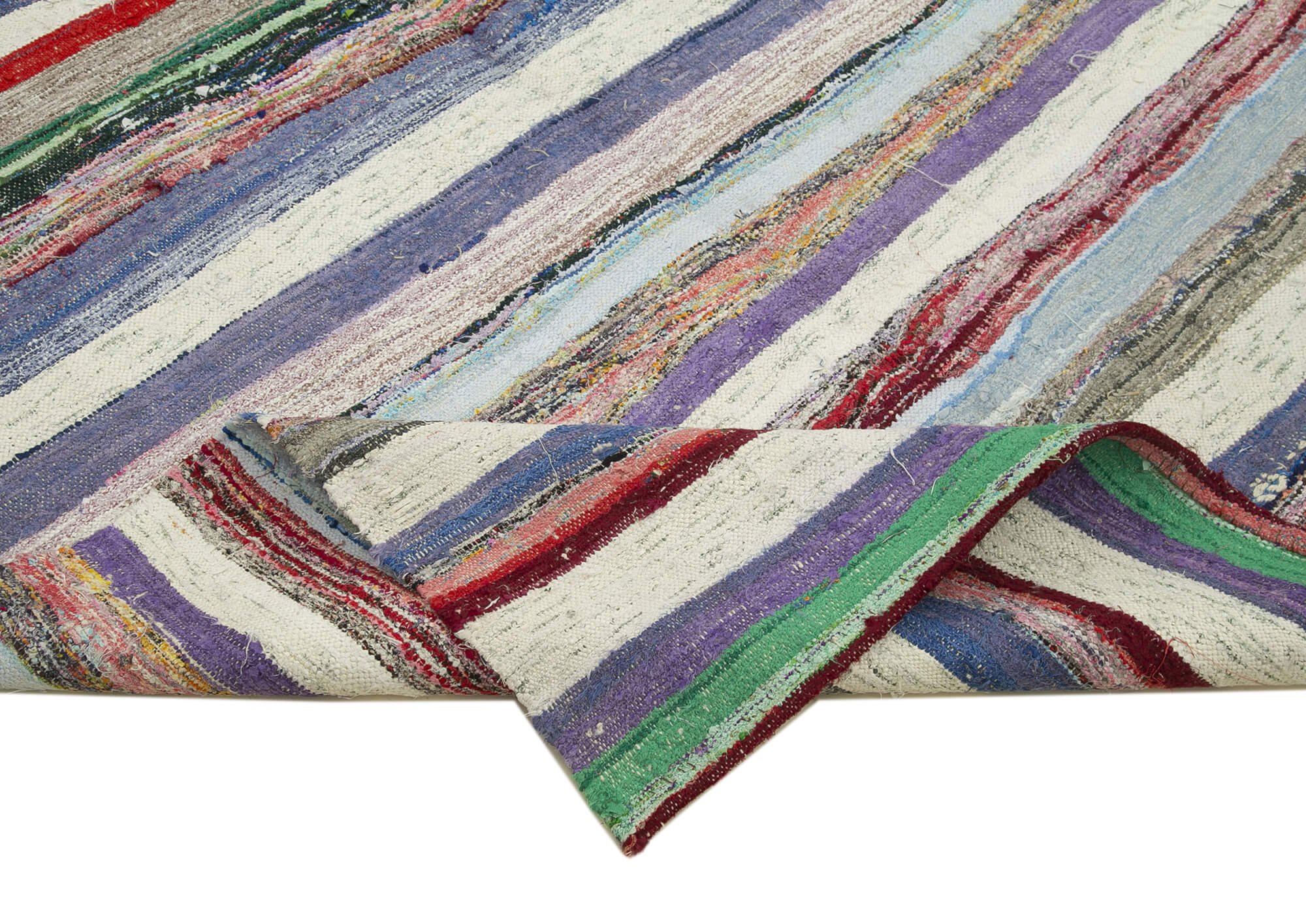 Handmade Area Rug - Beige Striped Kilim Cotton Wool Vintage Turkish Carpet 5'8''x10'3''