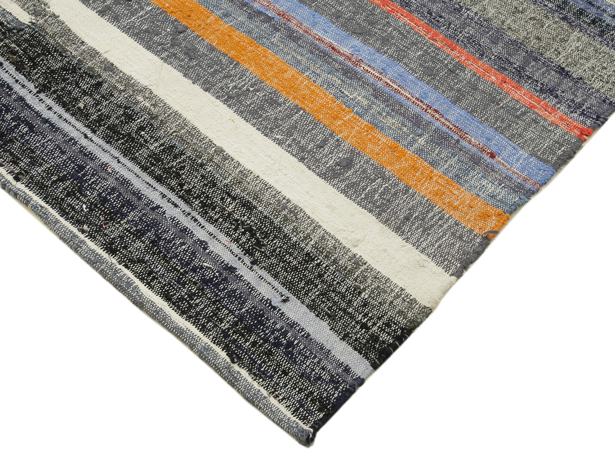 Handmade Area Rug – Vintage Kilim Rug Grey Striped Cotton Wool Carpet 6'1''x10'4''