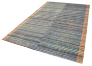 Handmade Area Rug - Purple Striped Turkish Kilim Rug 6'x9'8'' Cotton Wool Blend