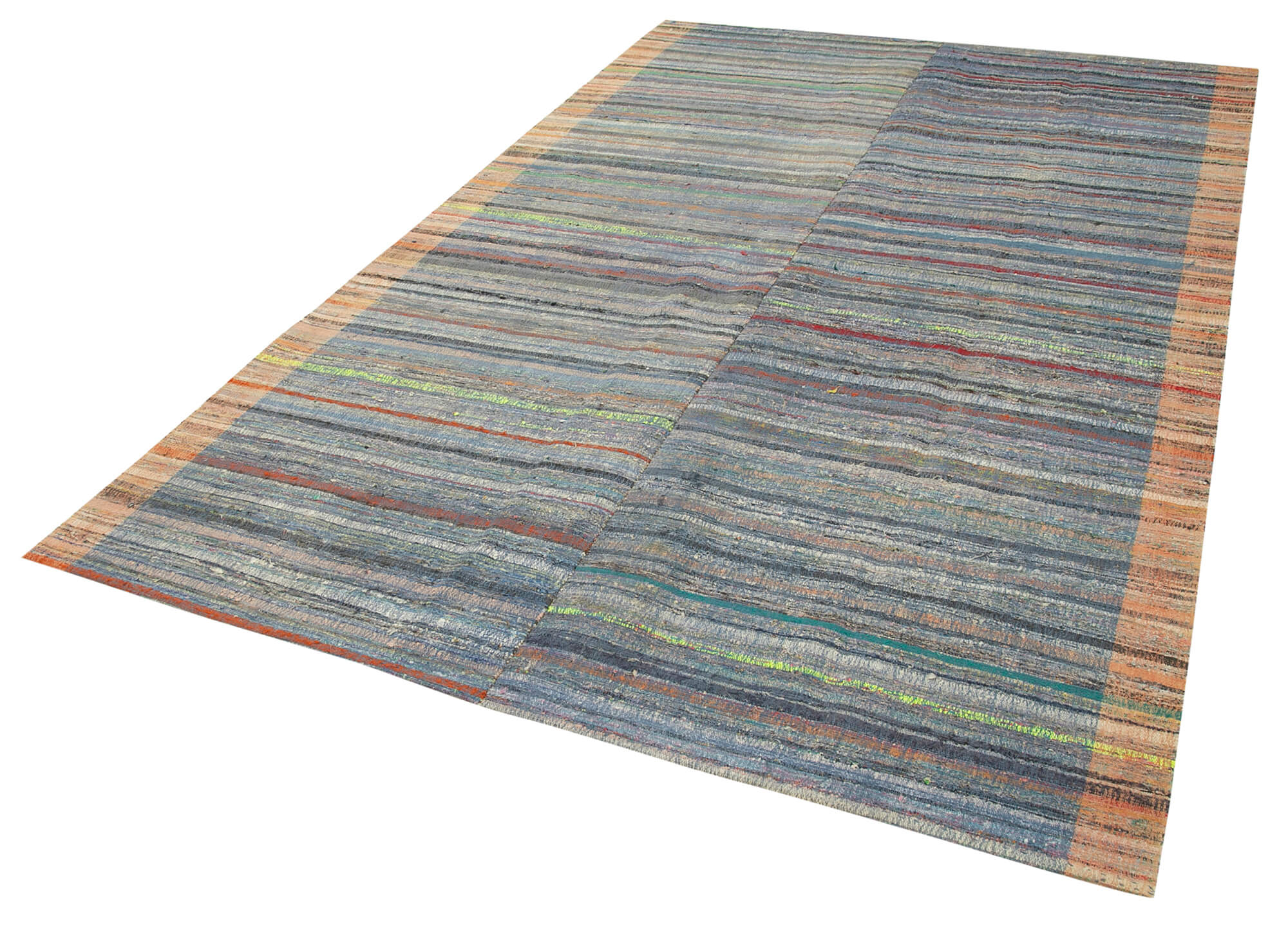 Handmade Area Rug - Purple Striped Turkish Kilim Rug 6'x9'8'' Cotton Wool Blend