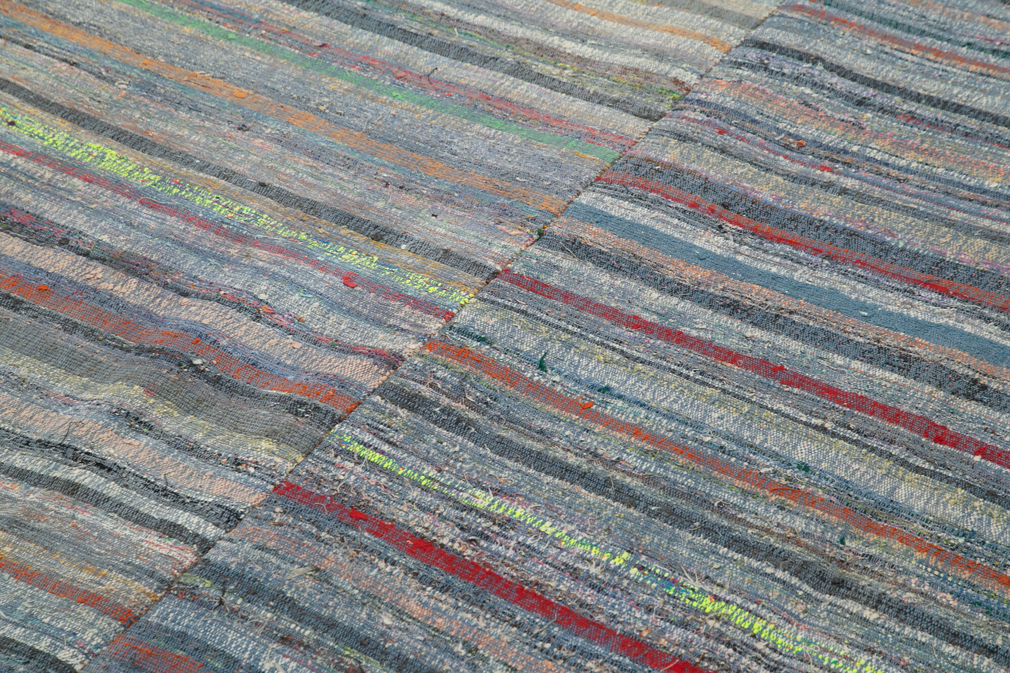 Handmade Area Rug - Purple Striped Turkish Kilim Rug 6'x9'8'' Cotton Wool Blend