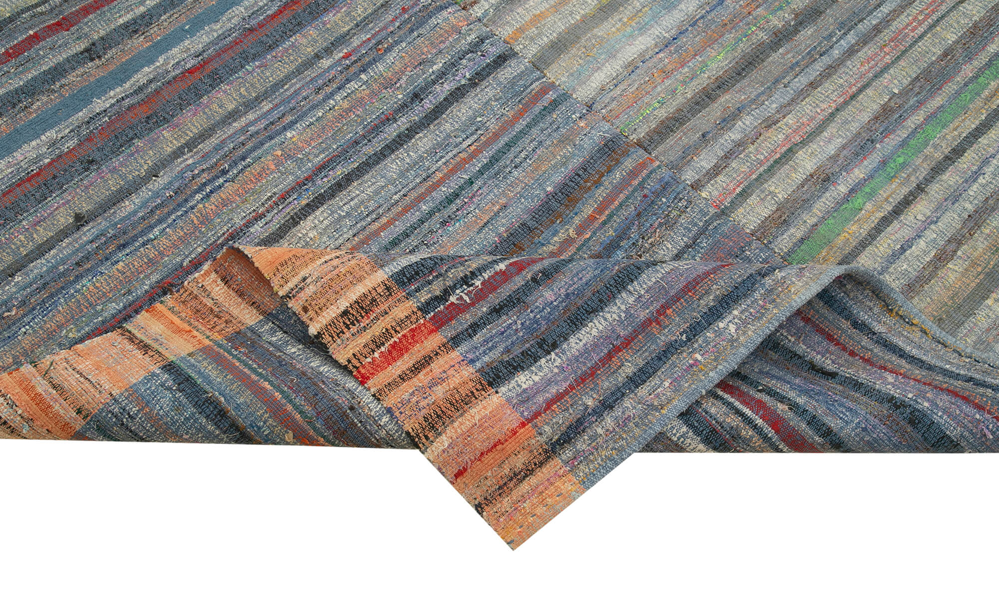 Handmade Area Rug - Purple Striped Turkish Kilim Rug 6'x9'8'' Cotton Wool Blend