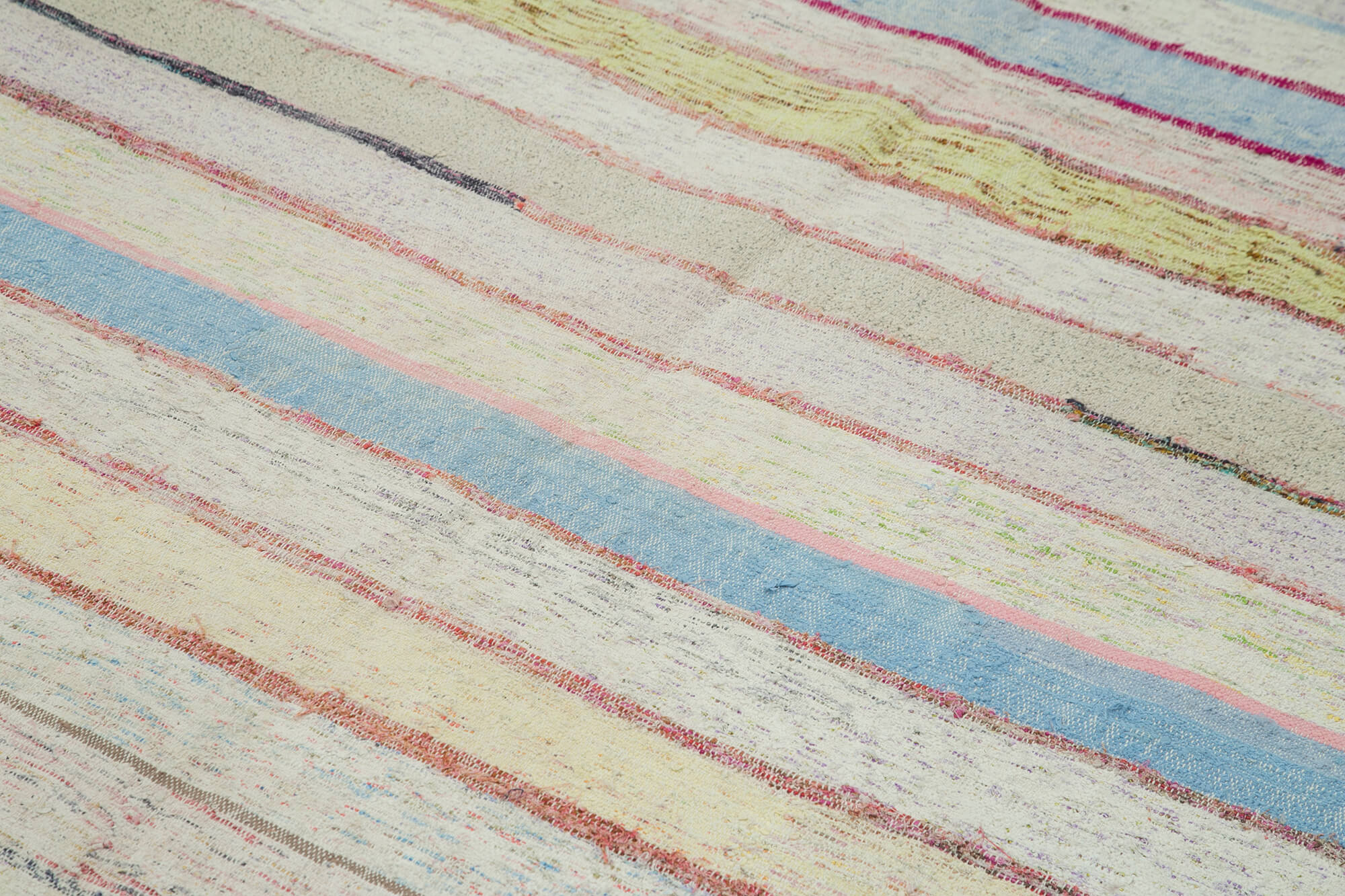 Handmade Wool Area Rug - White Striped Cotton Wool Rug, Vintage Turkish Carpet 6'1"x10'2"