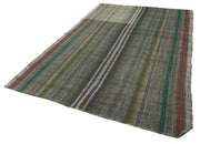 Handmade Area Rug - Grey Striped Kilim Cotton Wool Rug 6'x9' Vintage Turkish