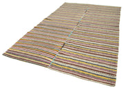 Handmade Wool Area Rug – Brown Striped Kilim Carpet Cotton Wool Rug 6'4''x10'