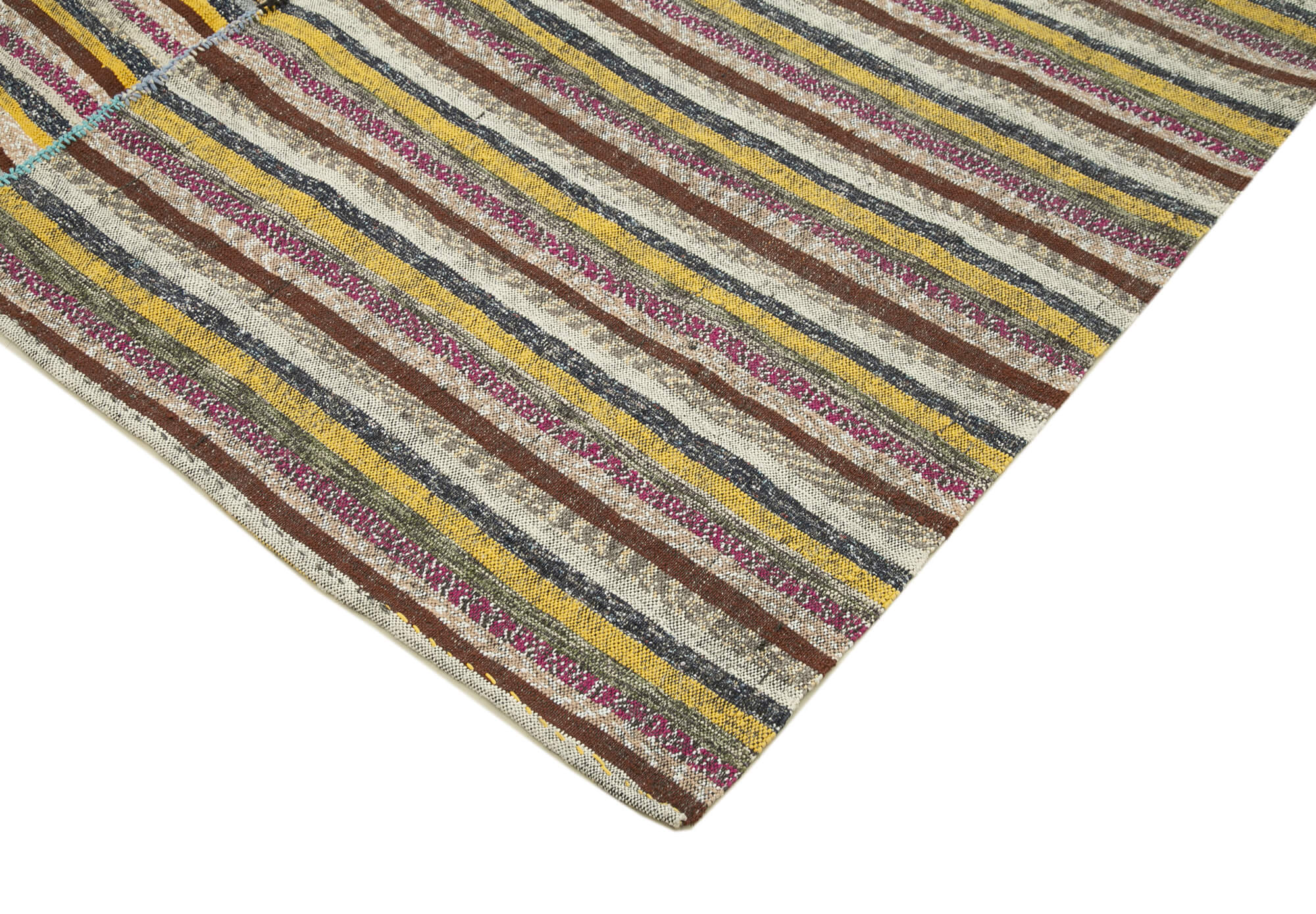 Handmade Wool Area Rug – Brown Striped Kilim Carpet Cotton Wool Rug 6'4''x10'