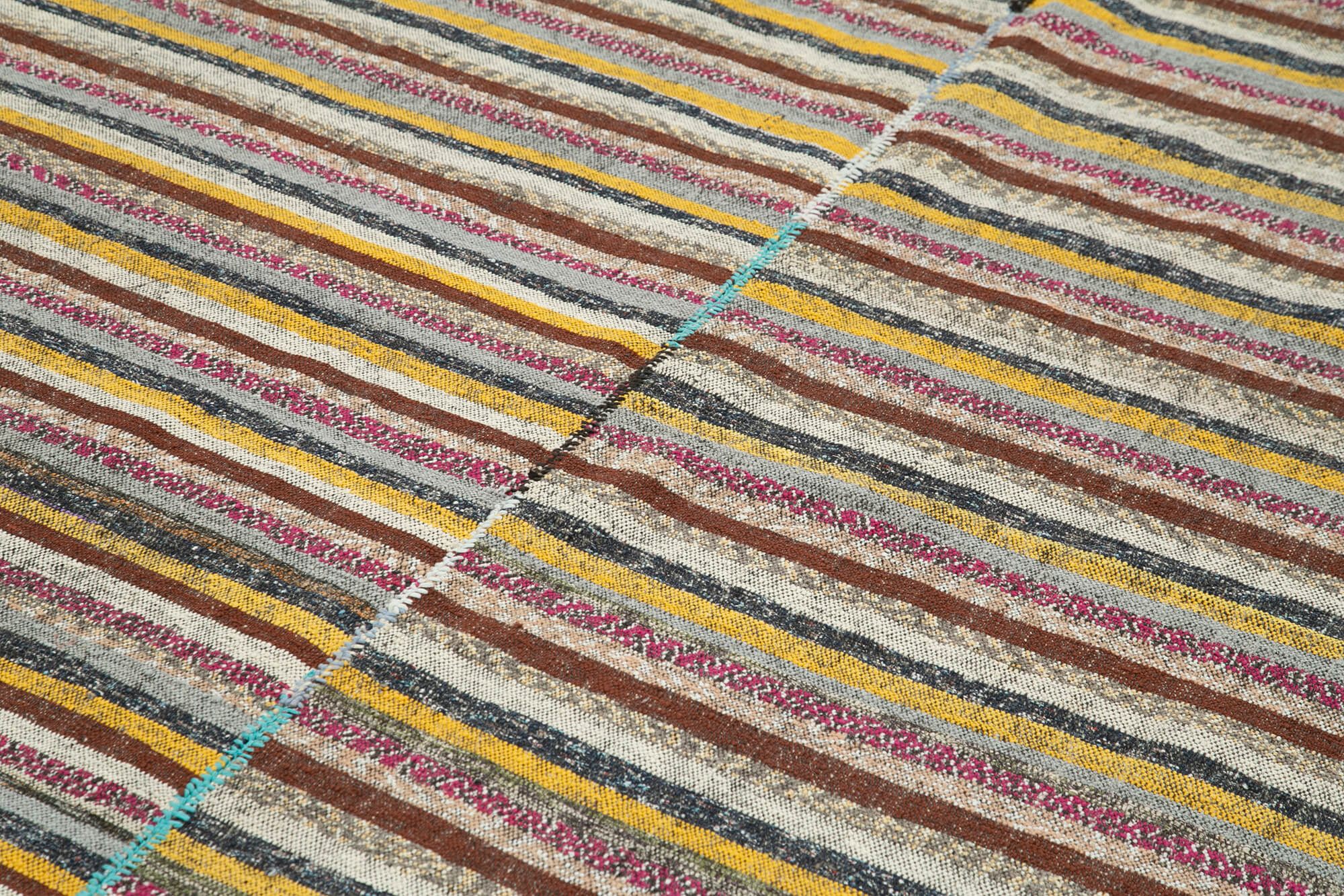 Handmade Wool Area Rug – Brown Striped Kilim Carpet Cotton Wool Rug 6'4''x10'